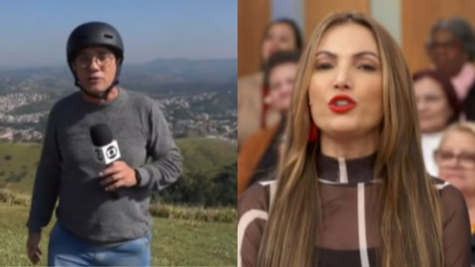 Se machucou? Repórter do ‘Encontro’ enfrenta sufoco durante reportagem ao vivo: “Não deu”