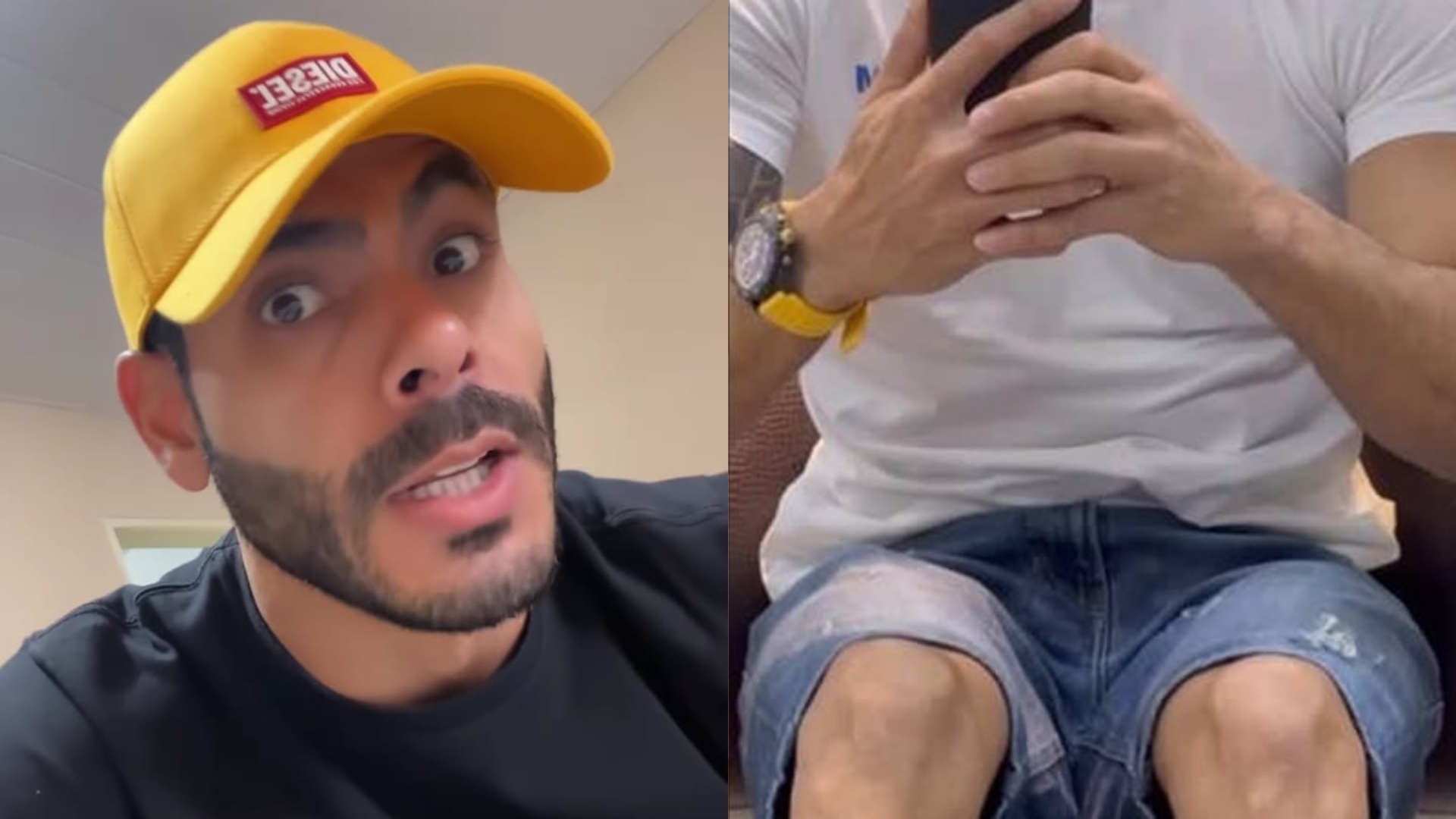 Debochado! Ex-BBB Rodolffo ironiza piada após mostrar as pernas finas: “Corpo bonito”