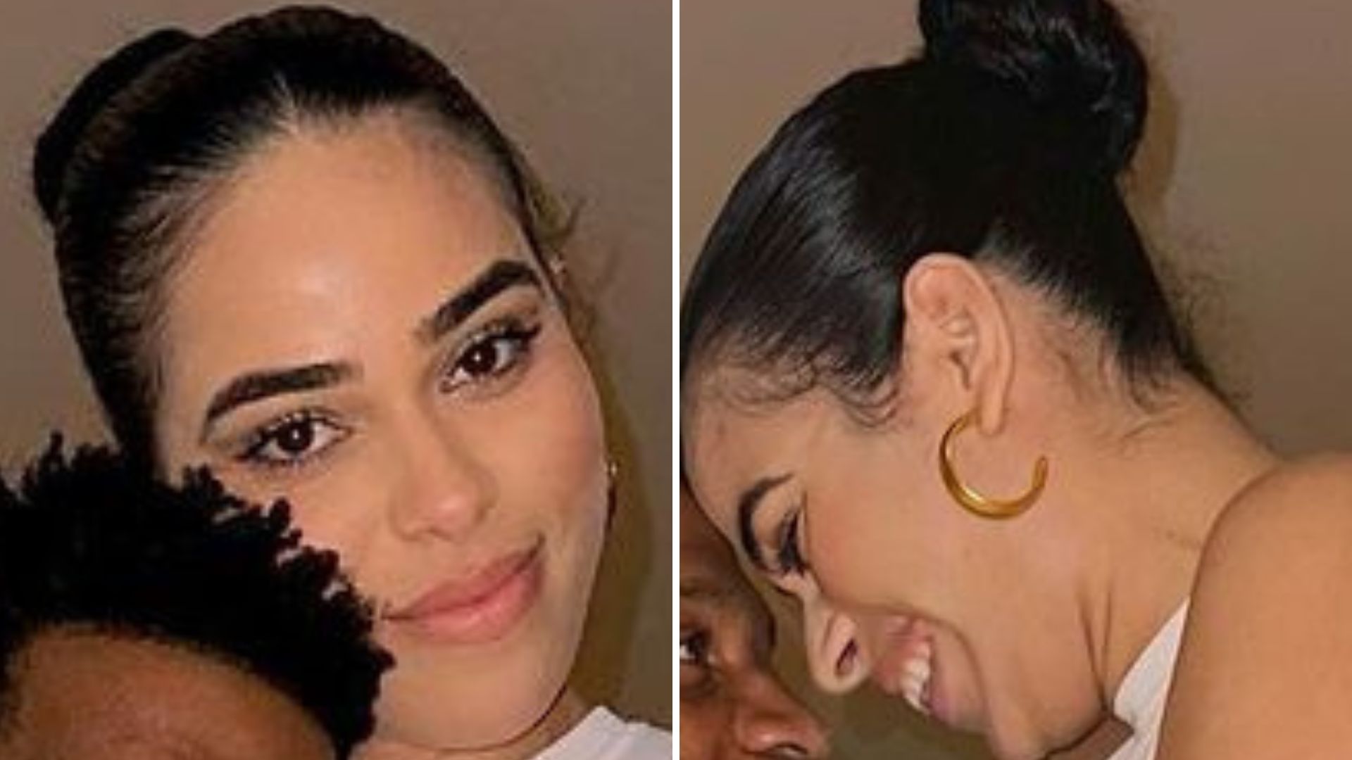 Sentada no colo do namorado, ex-BBB Elana Valenária se declara: “Não sabia”