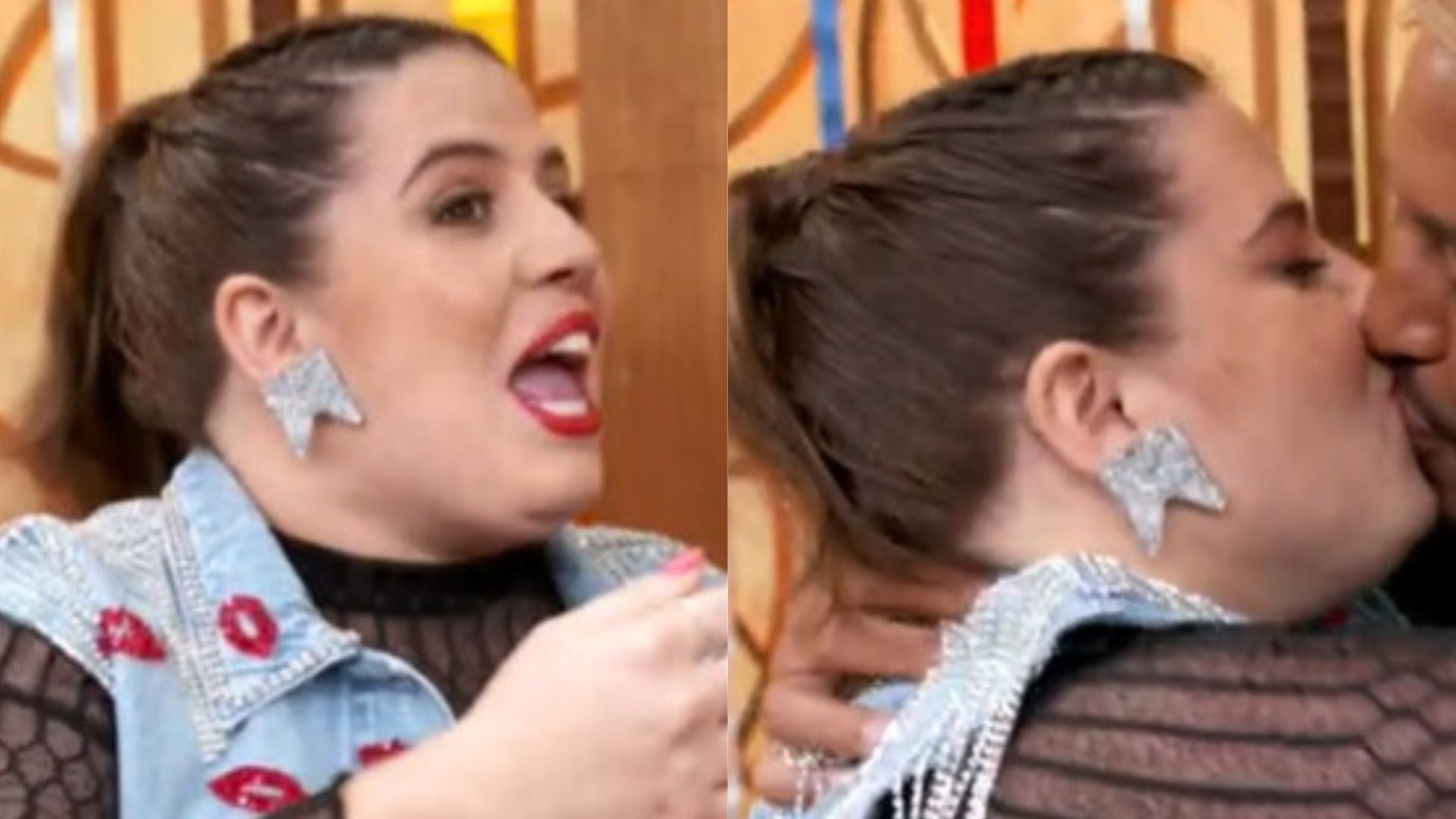 Tati Machado lasca beijão no marido durante o ‘Encontro’ ao vivo: “Meu mozão”