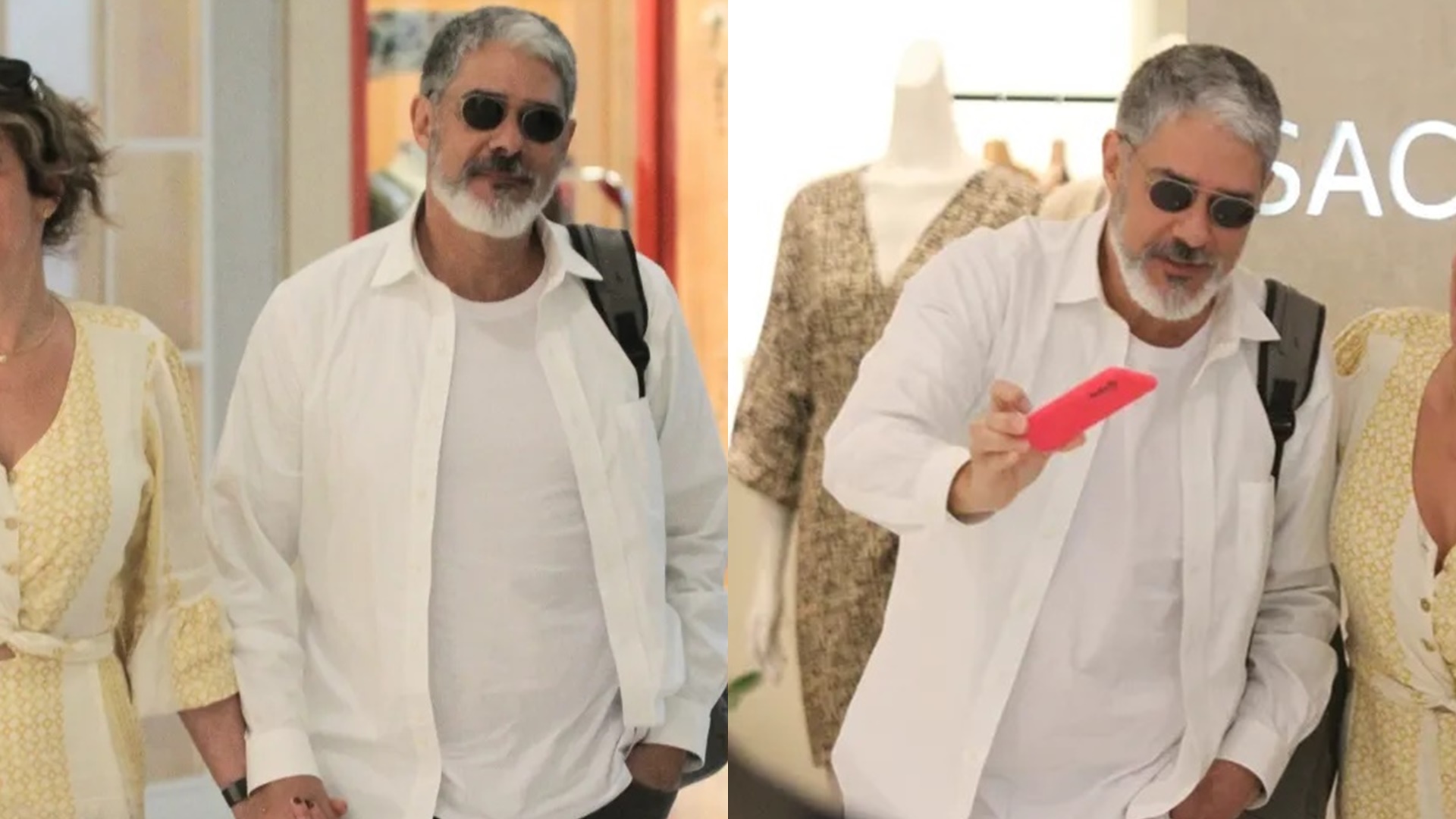 William Bonner faz rara aparição com a esposa em shopping e posa com fãs