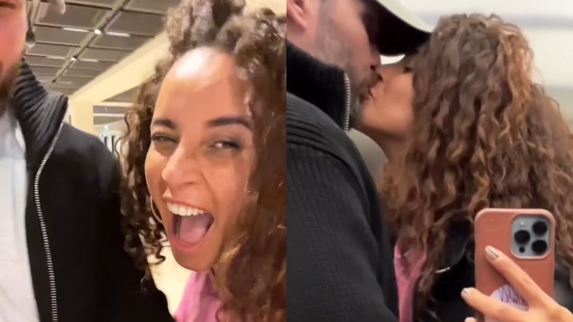 Domitila Barros reencontra o namorado e dá beijão apaixonado ao chegar na Alemanha