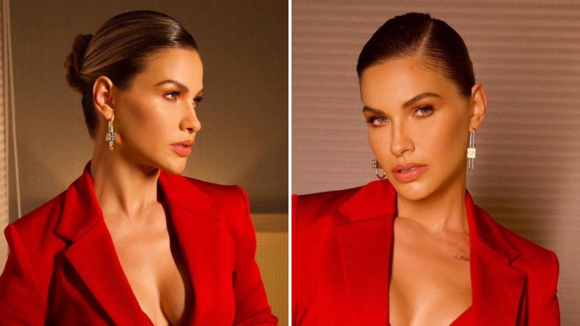 Esposa de Gusttavo Lima abre o blazer e exibe sutiã inusitado em look: “Poder”