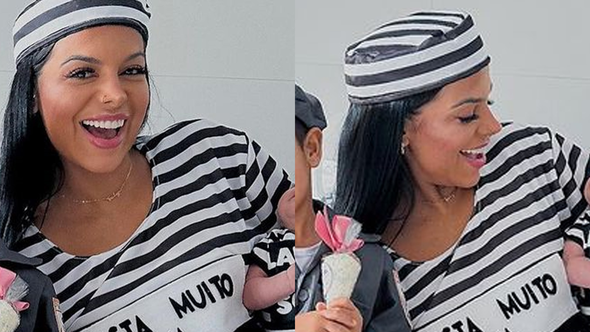 Inapropriado? Evelyn Regly veste filha de 1 mês como presidiária: “Tema horrível”