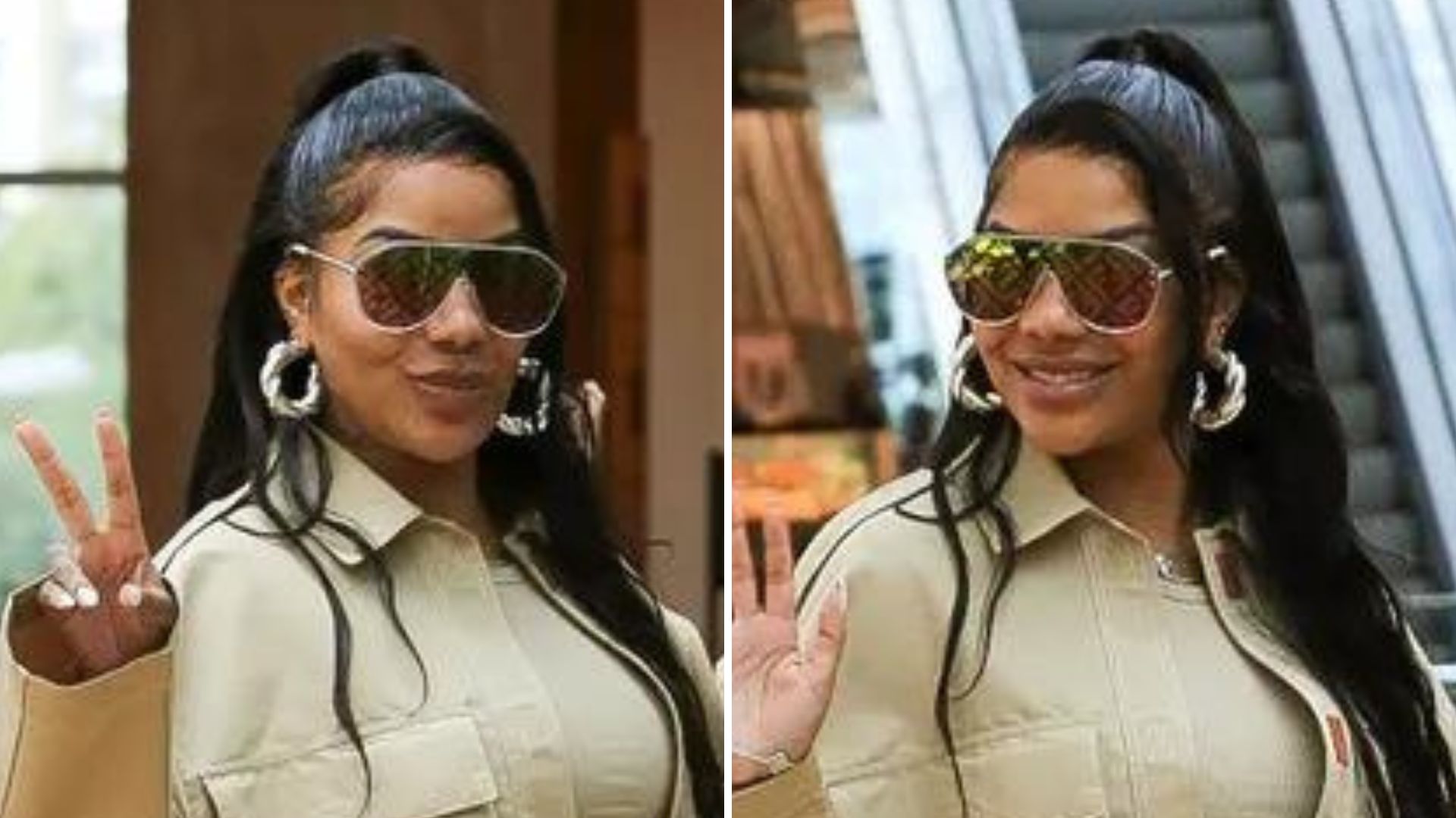 Usaria? Ludmilla aposta em look holográfico e chama atenção por shopping do Rio