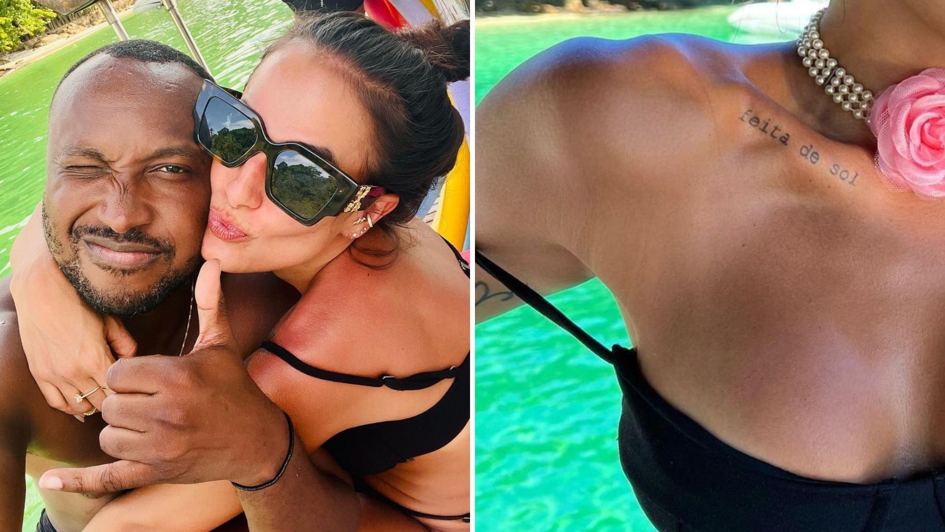 Com Thiaguinho, Carol Peixinho deixa alça do biquíni escorregar demais: “Saborosa”