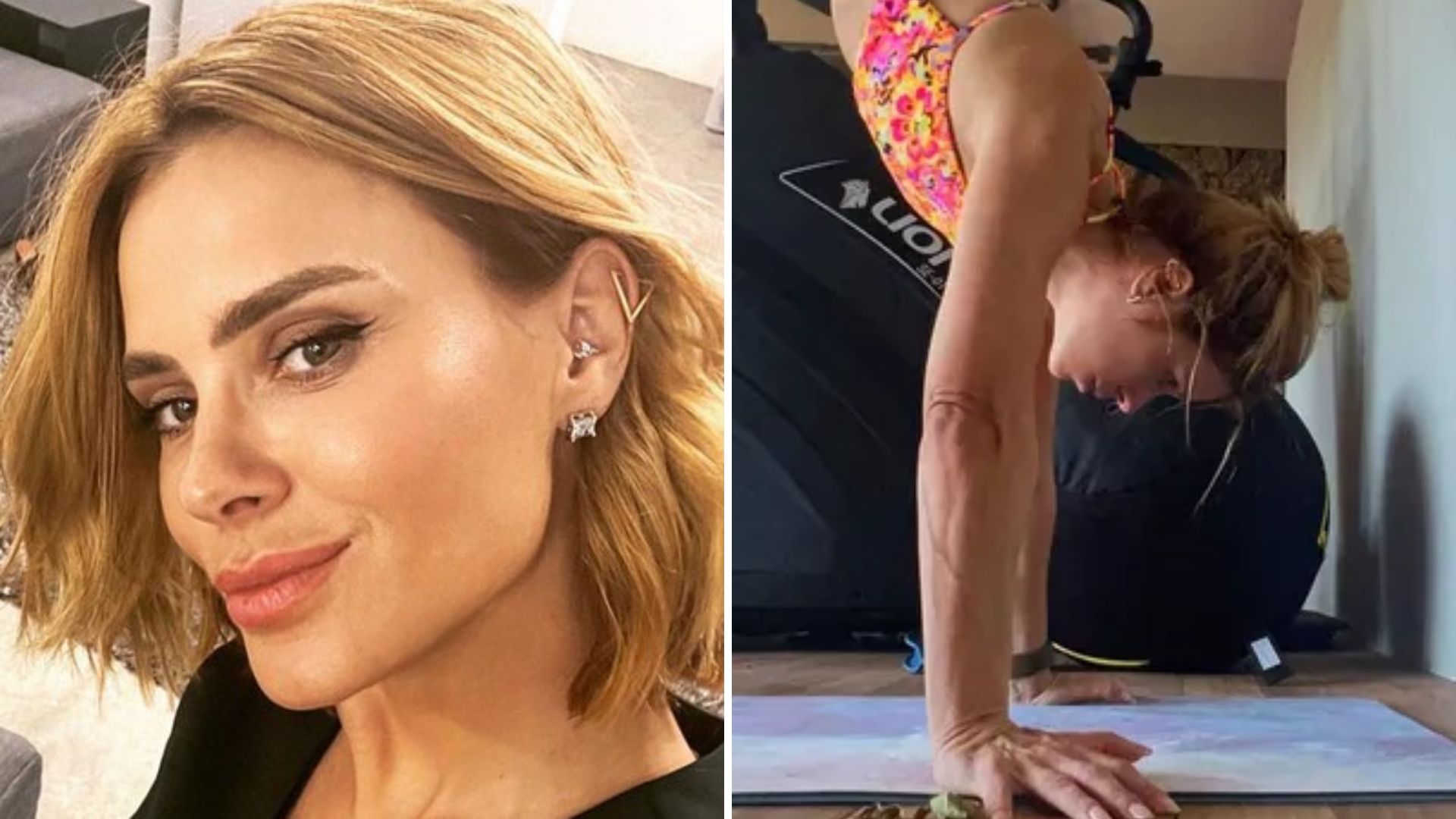 De biquíni, Carolina Dieckmann abre as pernas de ponta cabeça durante treino: “Meditação”