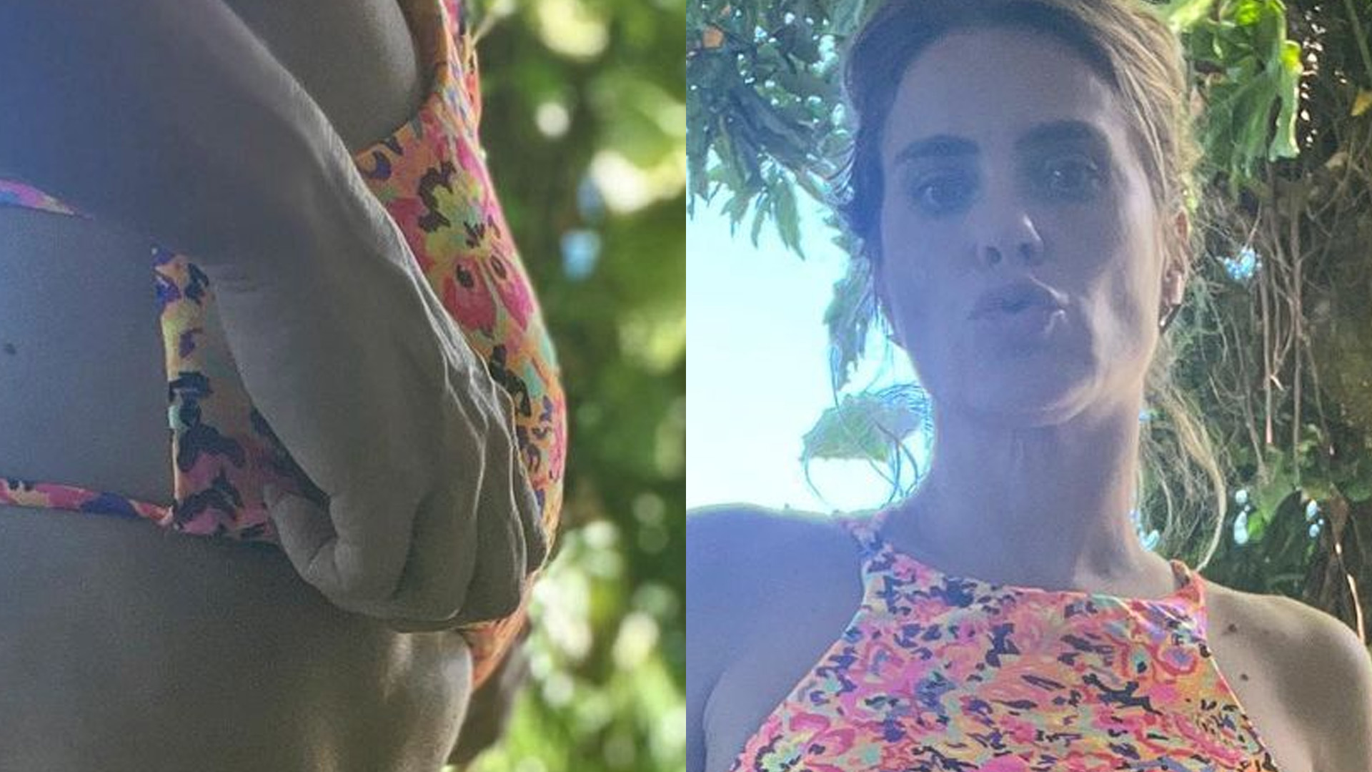 Carolina Dieckmann puxa biquíni até o limite e exibe corpo magérrimo: “Bem baixinho”