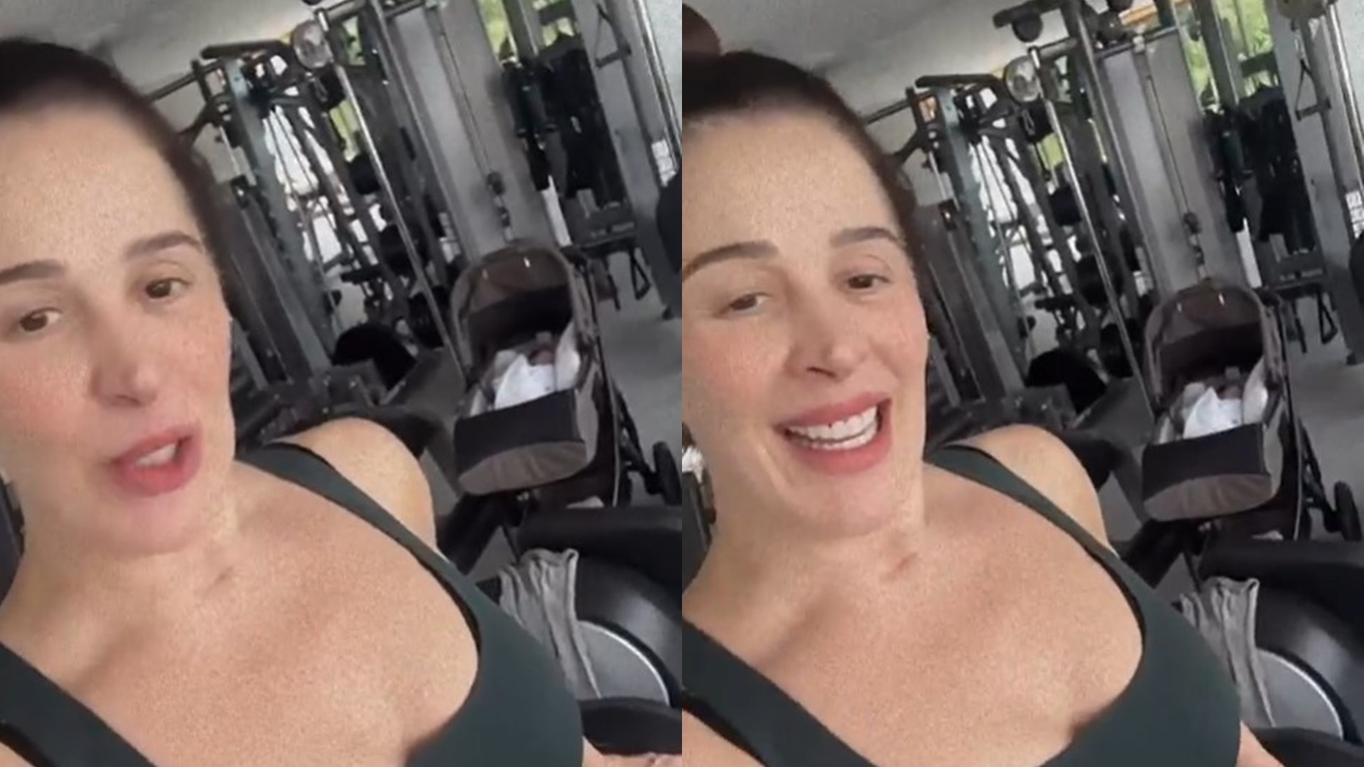 Claudia Raia volta a malhar e leva Luca para a academia após cesárea