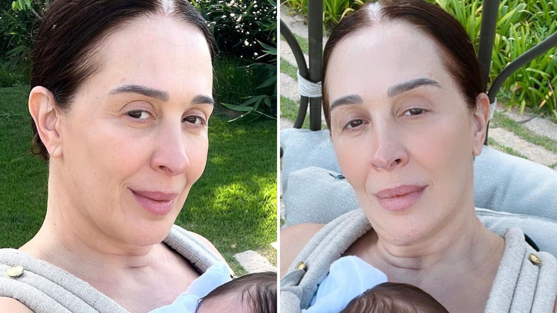 Sem maquiagem, Claudia Raia passeia com filho de um mês: “Com a mamãe”