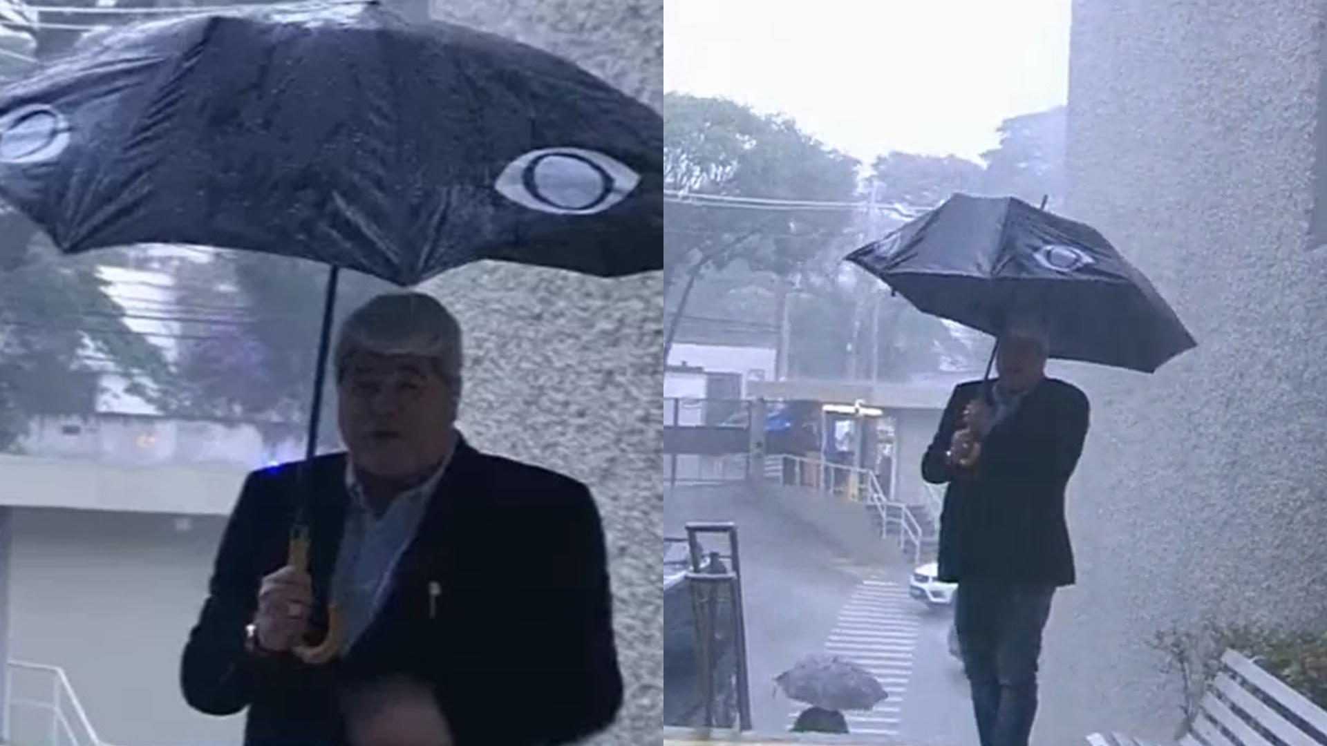 Datena fica ensopado após guarda-chuva quebrar ao vivo: “Tempestade desgraçada”