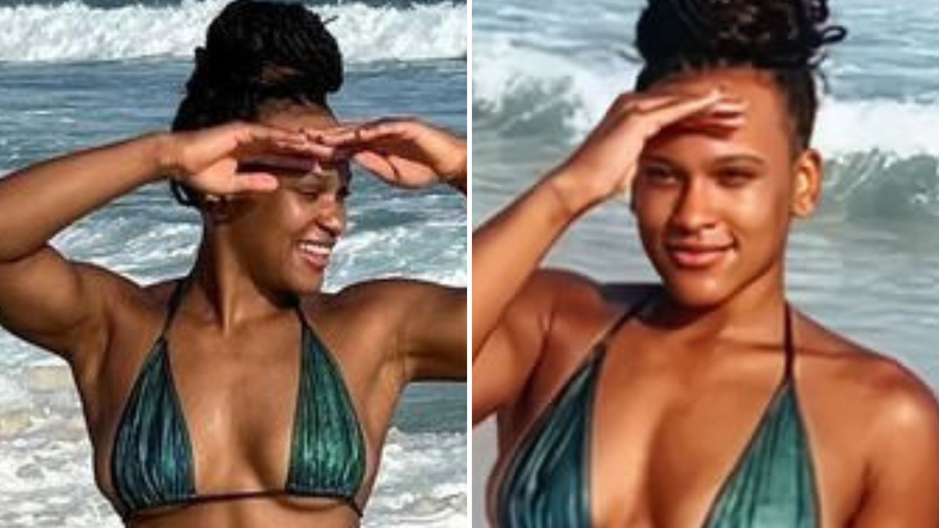 Ginasta Rebeca Andrade exagera na amarração do biquíni e ostenta barriga trincada: “Sereia”