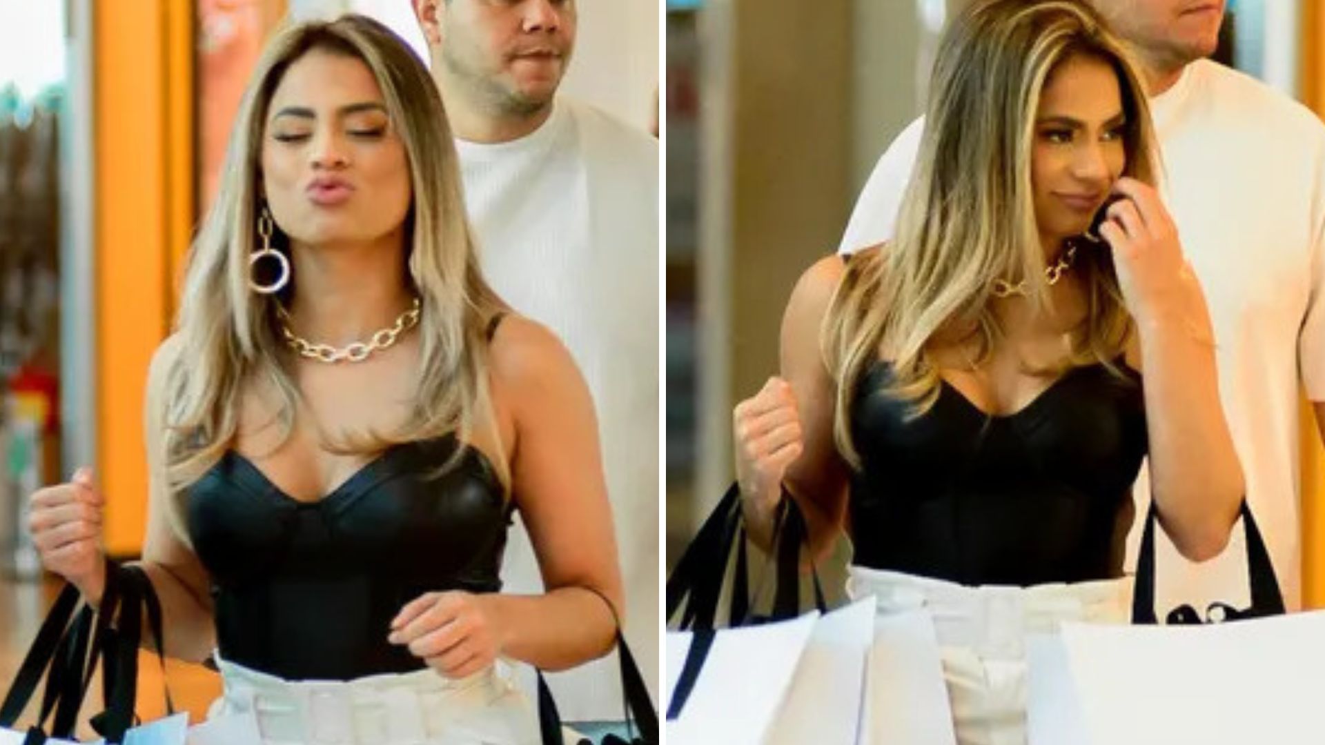Lexa enche os braços de sacolas no shopping após expulsão de MC Guimê