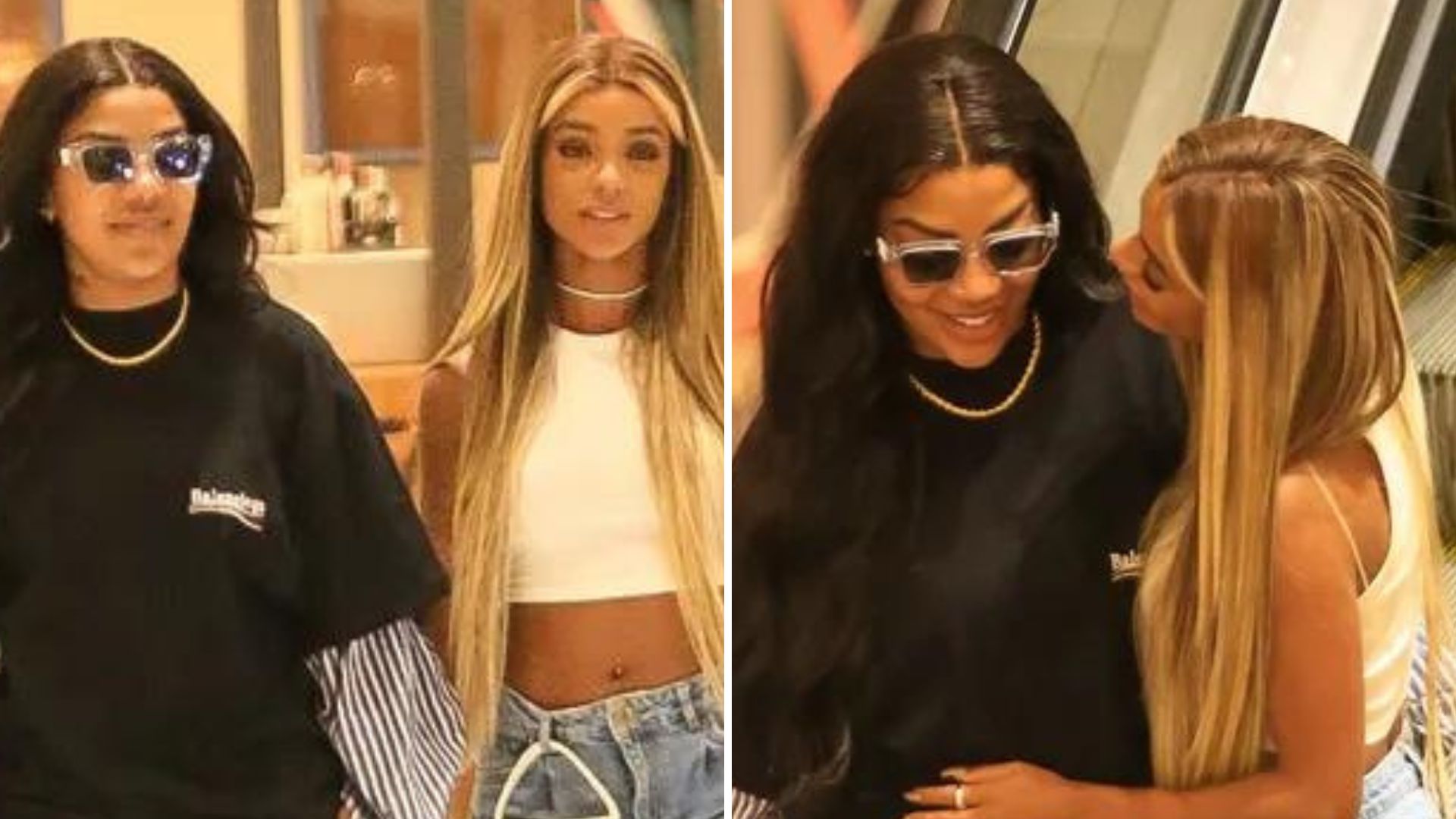 Ludmilla troca beijos com Brunna Gonçalves em passeio por shopping no Rio