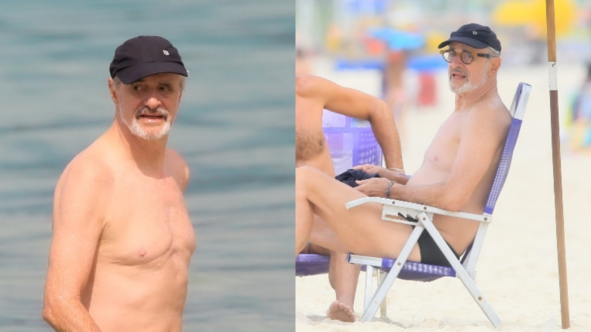 Marcos Caruso curte dia de praia ao lado do namorado, Marcos Paiva