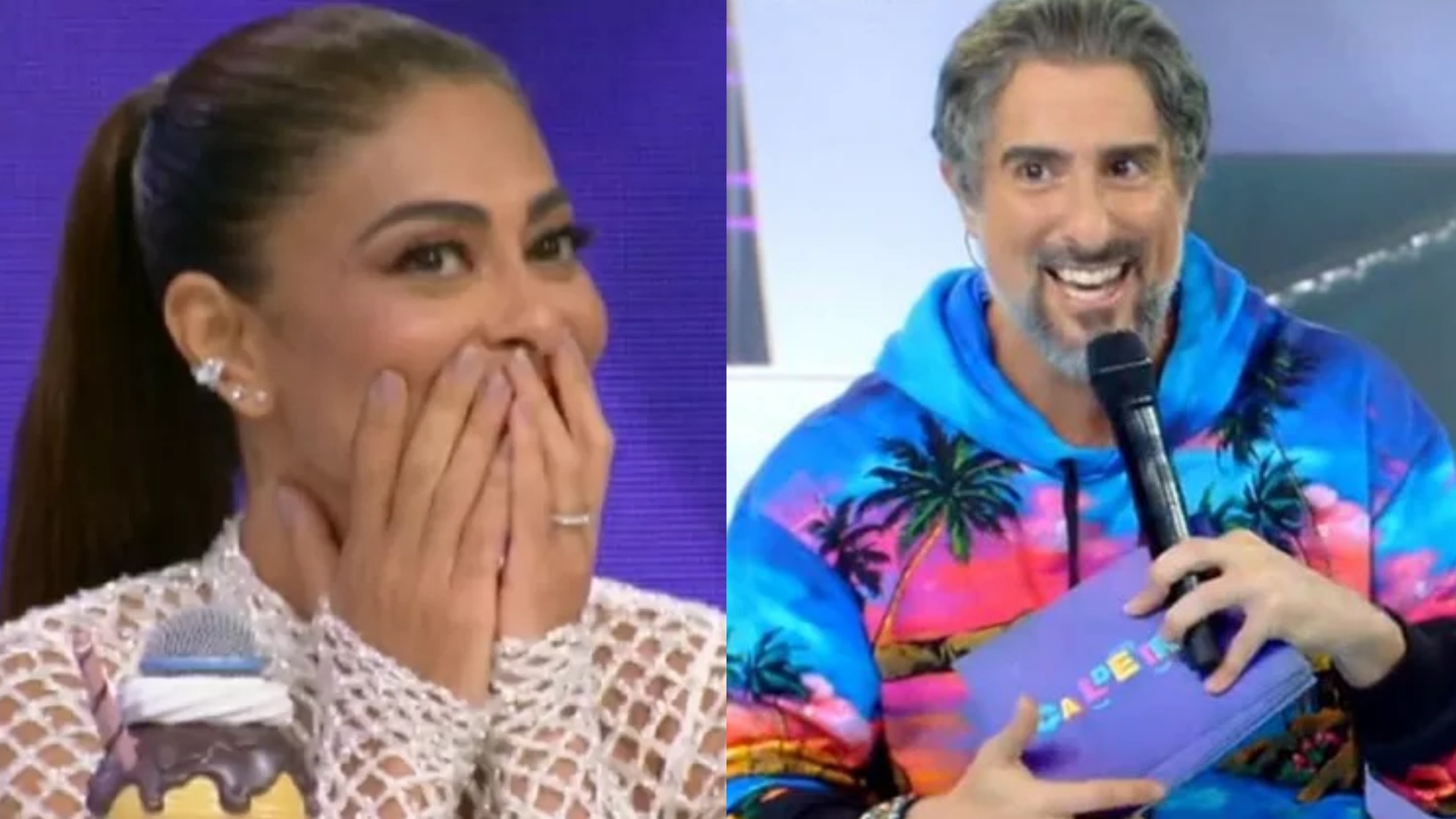 Juliana Paes aposta em vestido transparente e Marcos Mion ironiza: “Rede de pescar”