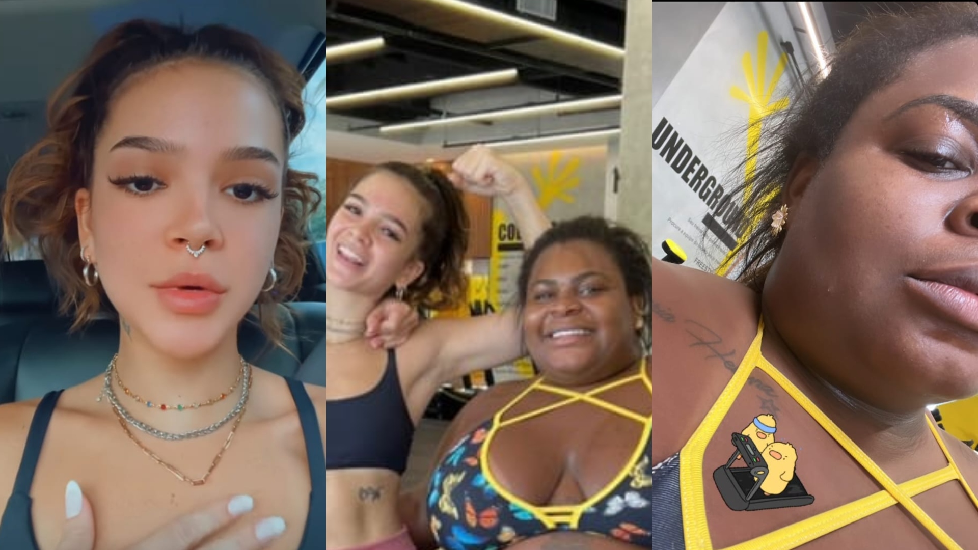 Com look justinho, Mel Maia encontra Jojo Todynho na academia e exibe cinturinha pós-treino