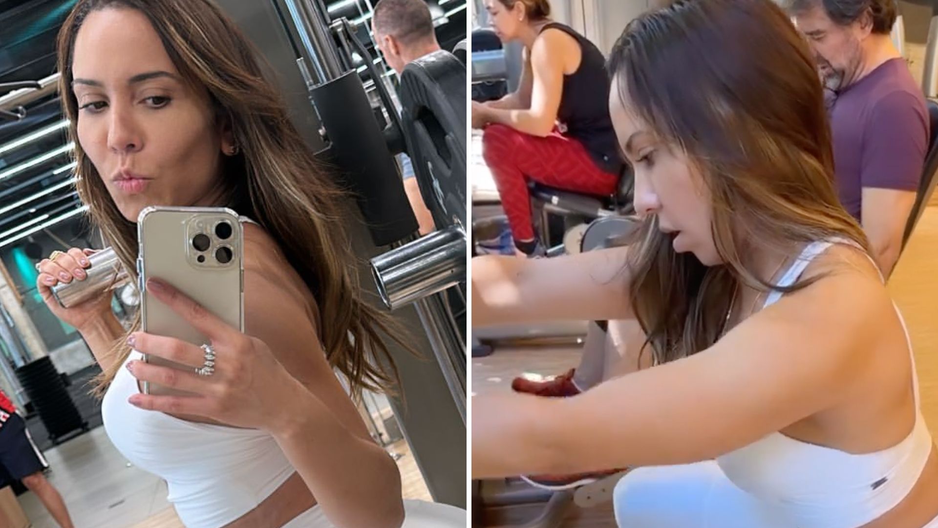 Espetáculo! Mulher Melão para academia ao treinar de legging branca sem calcinha