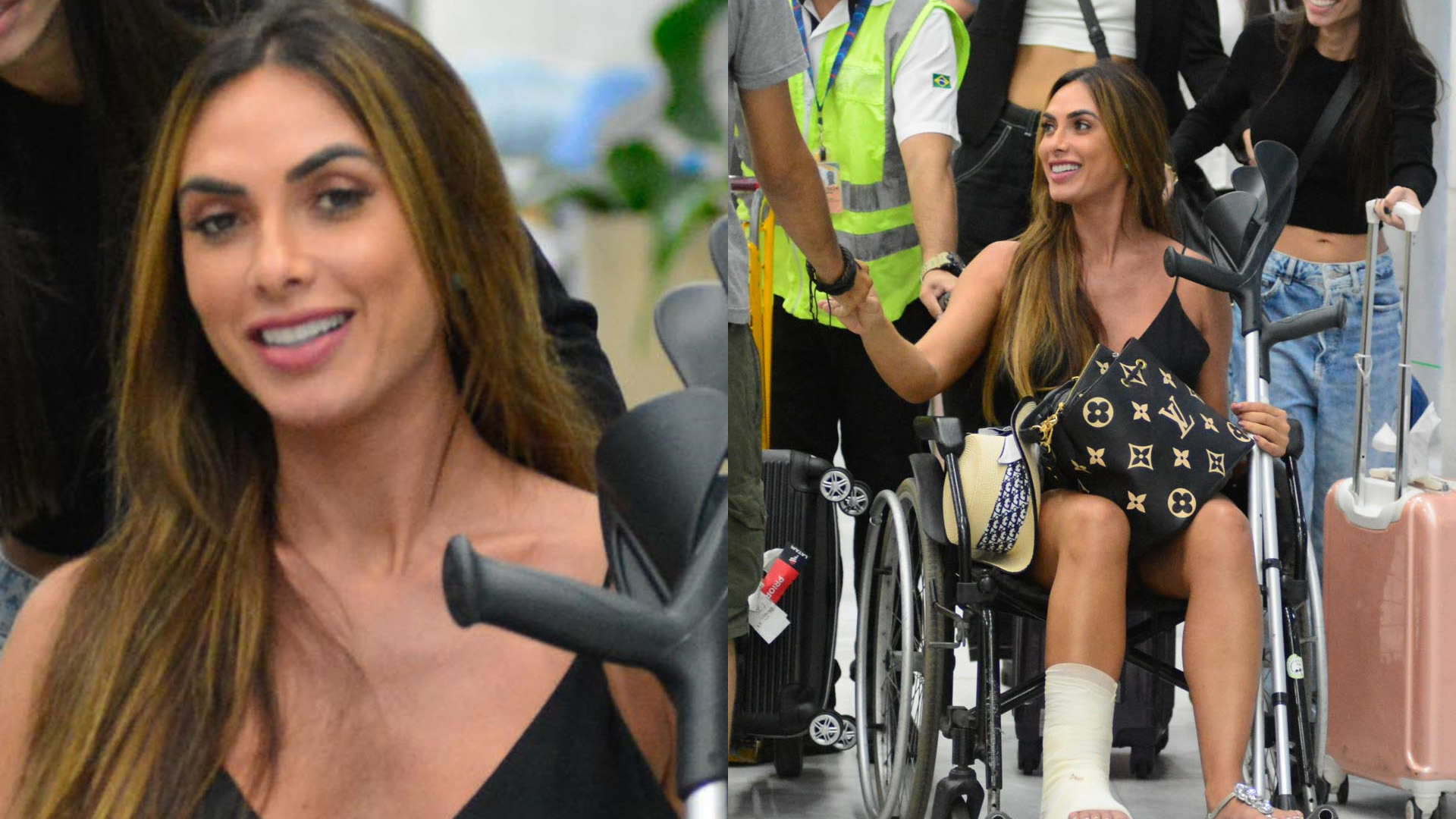 Nicole Bahls chega ao Rio de cadeira de rodas após acidente: “Tomei morfina”