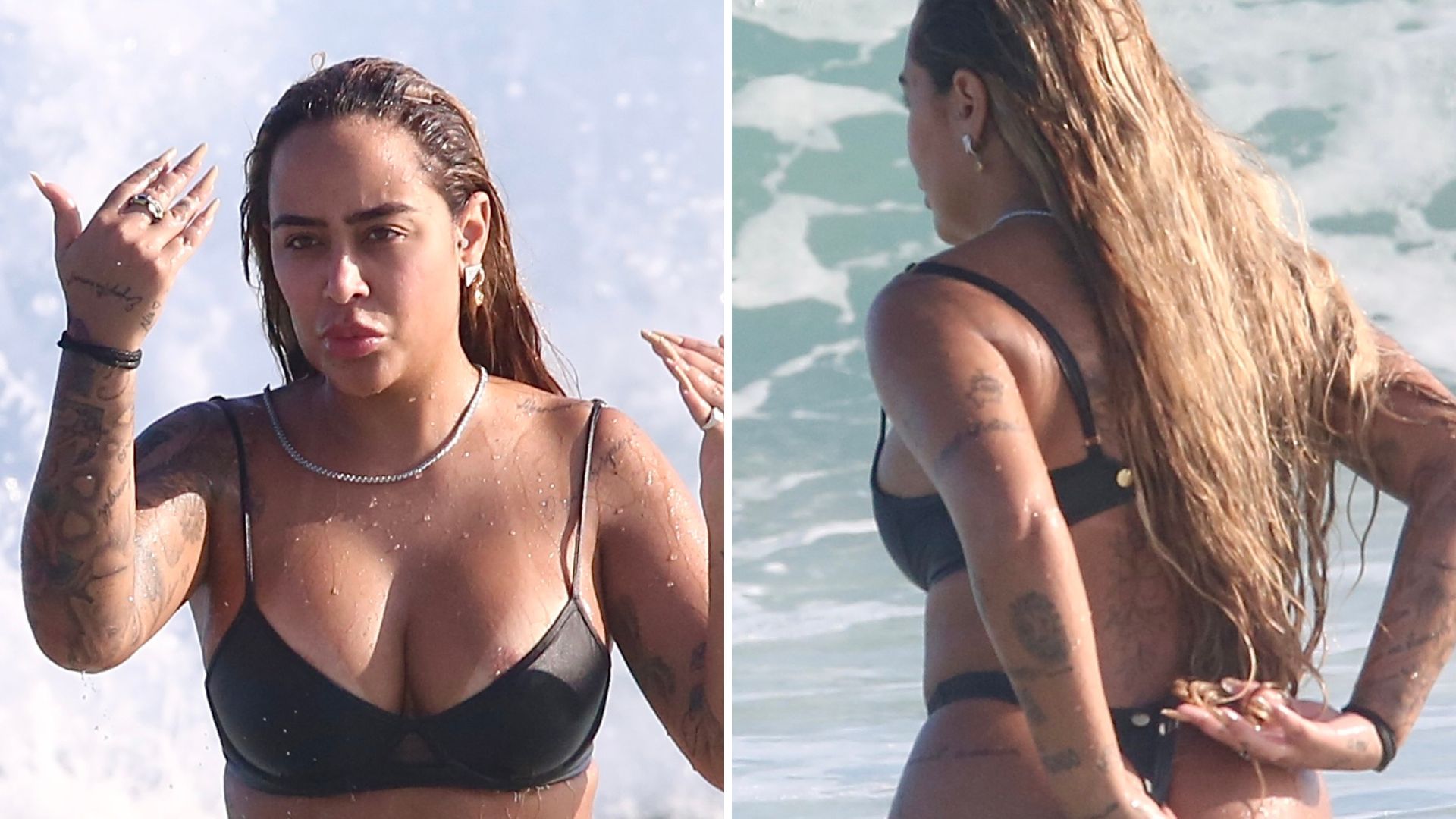 Irmã de Neymar, Rafaella Santos faz ‘resgate’ após calcinha atolar em praia