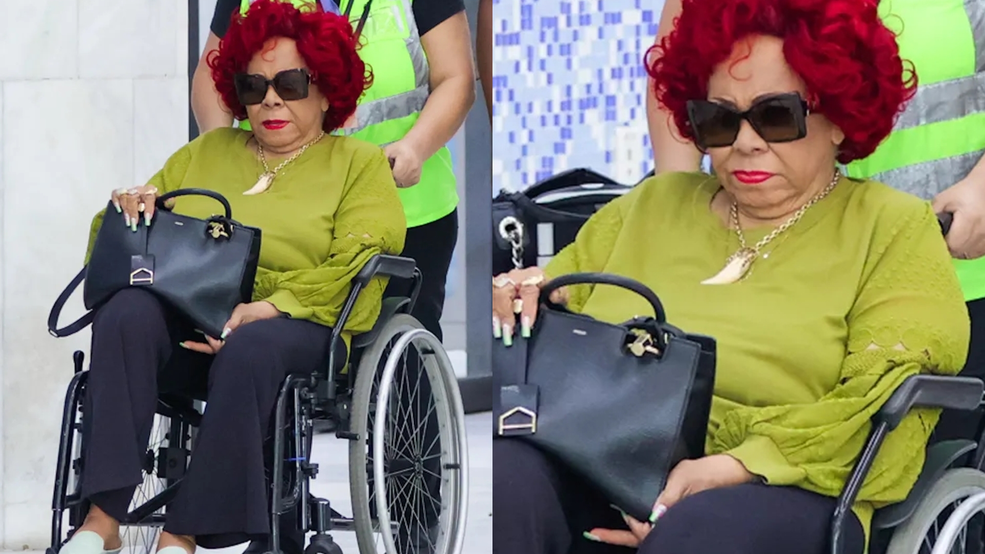Em cadeira de rodas, Alcione desembarca em aeroporto do Rio de Janeiro