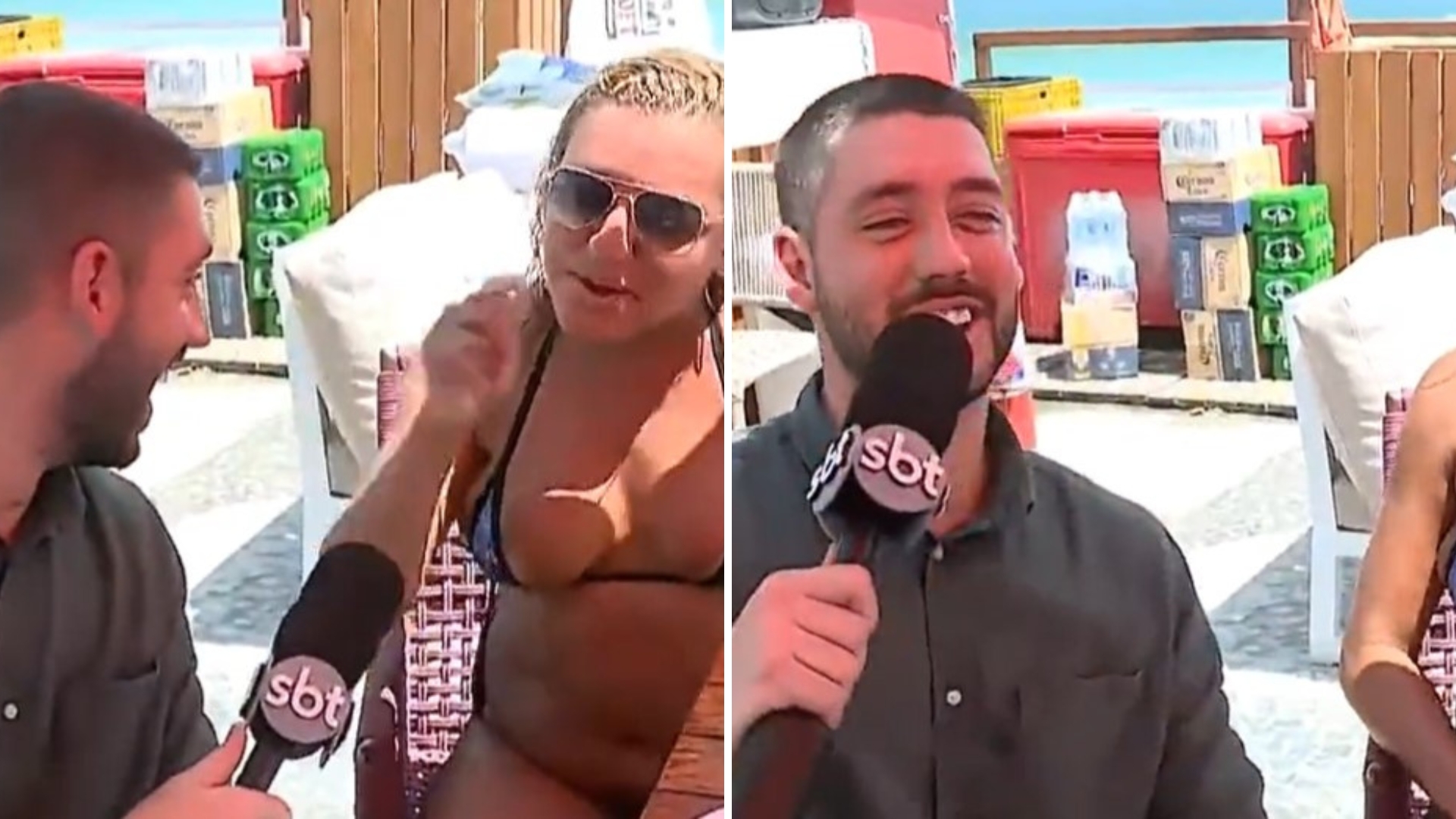 Banhista constrange repórter do SBT com cantada ao vivo: “É comprometido?”