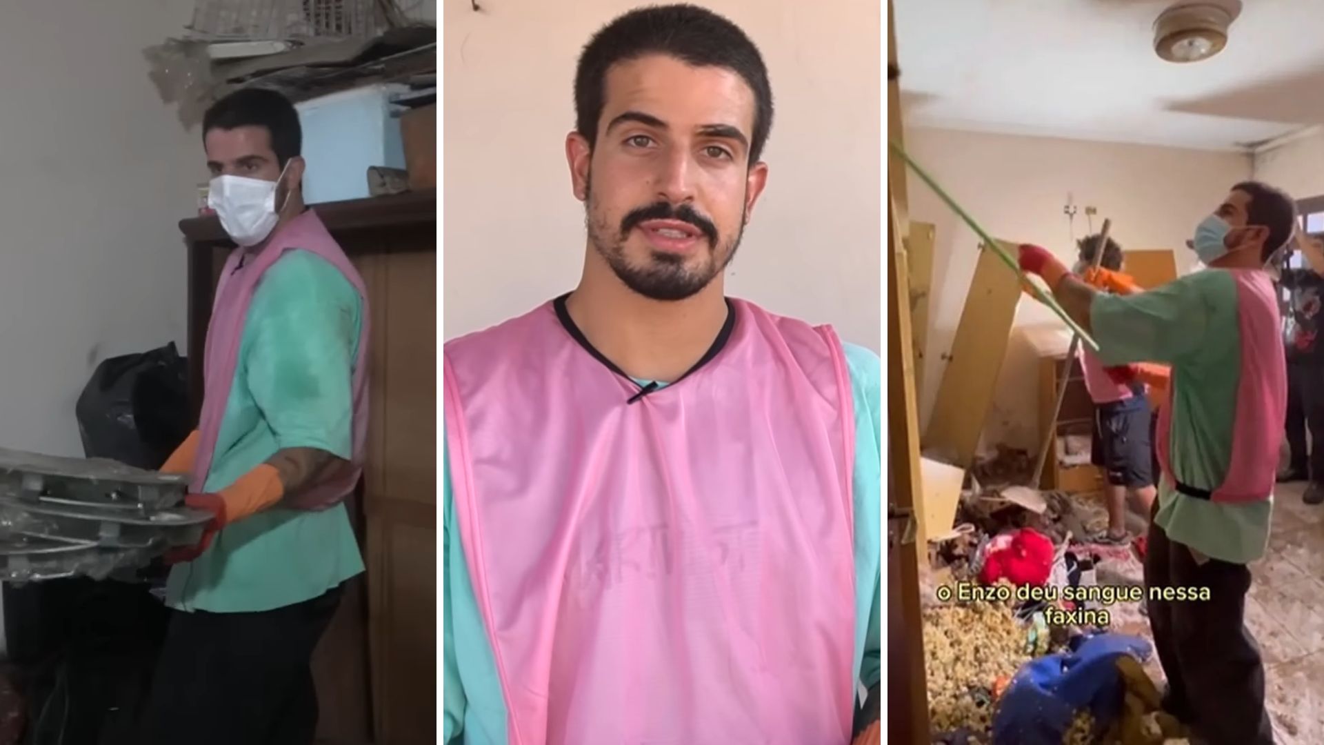 Enzo Celulari ajuda a limpar casa de mulher que perdeu tudo: “Nada igual”