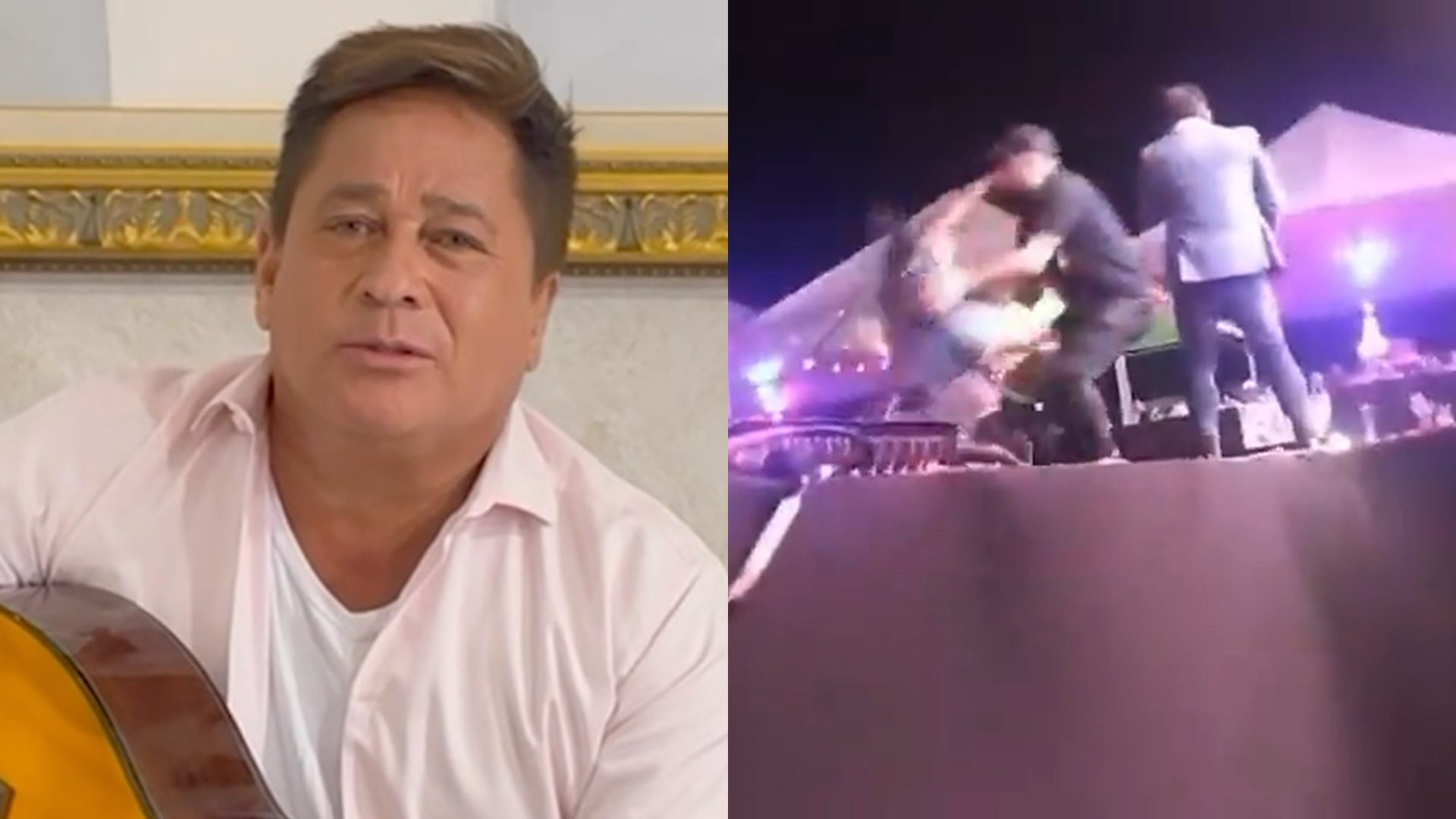 Fã de Leonardo cai do palco após invadir show e ser empurrada por segurança; assista