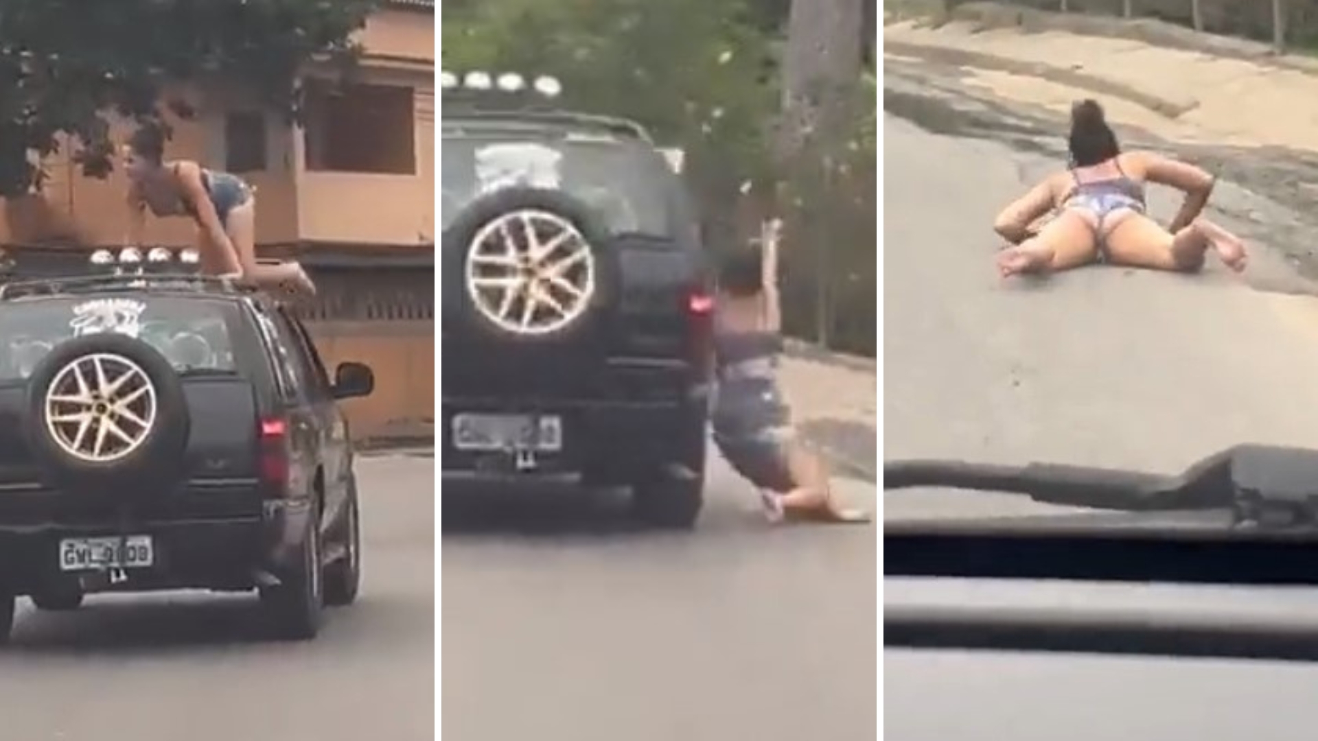 Jovem que dançava em cima de carro despenca no chão após ver polícia