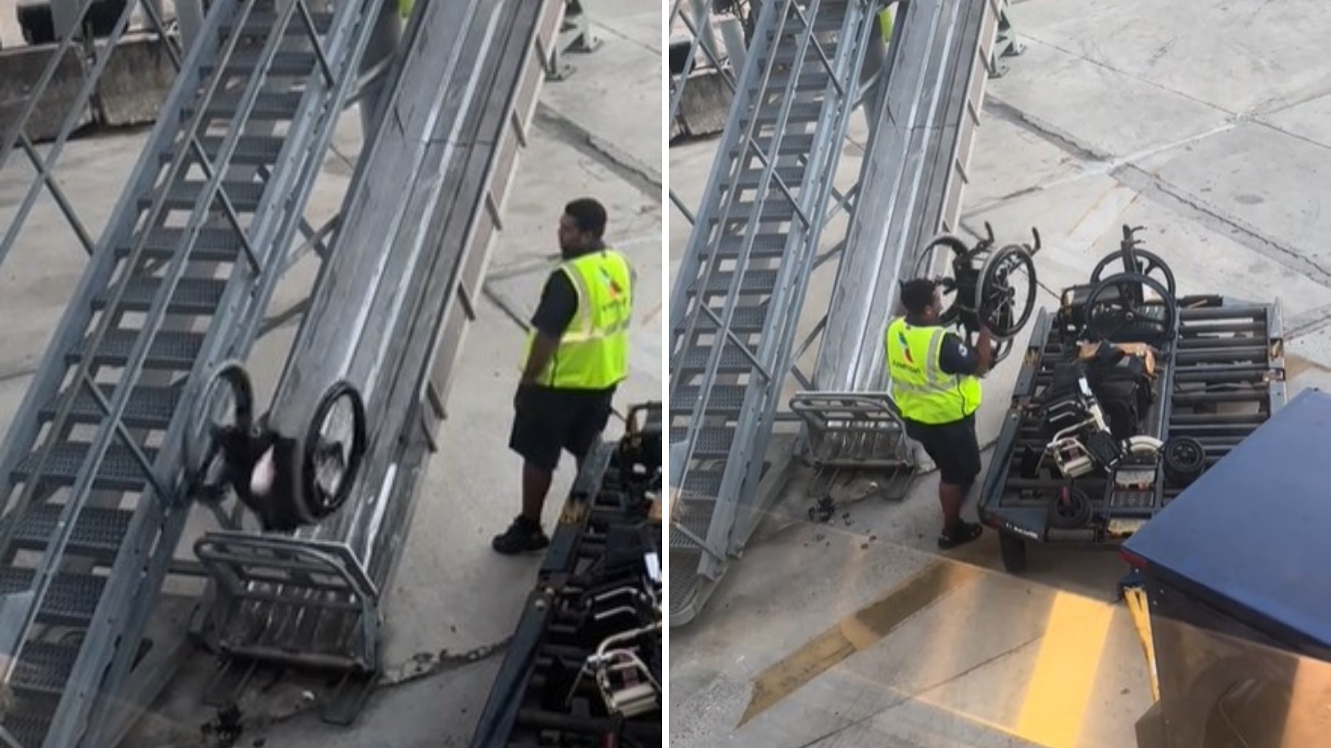 Mulher flagra funcionários de aerporto observando cadeira de rodas cair no chão: “Rindo”
