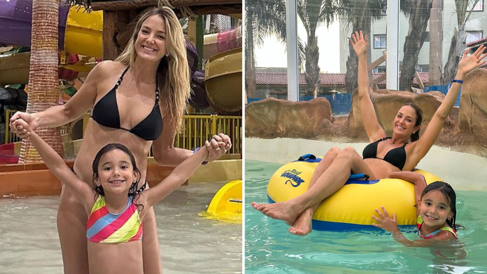 Ticiane Pinheiro se refresca em piscina de resort com caçula: “Princesa tá crescendo”