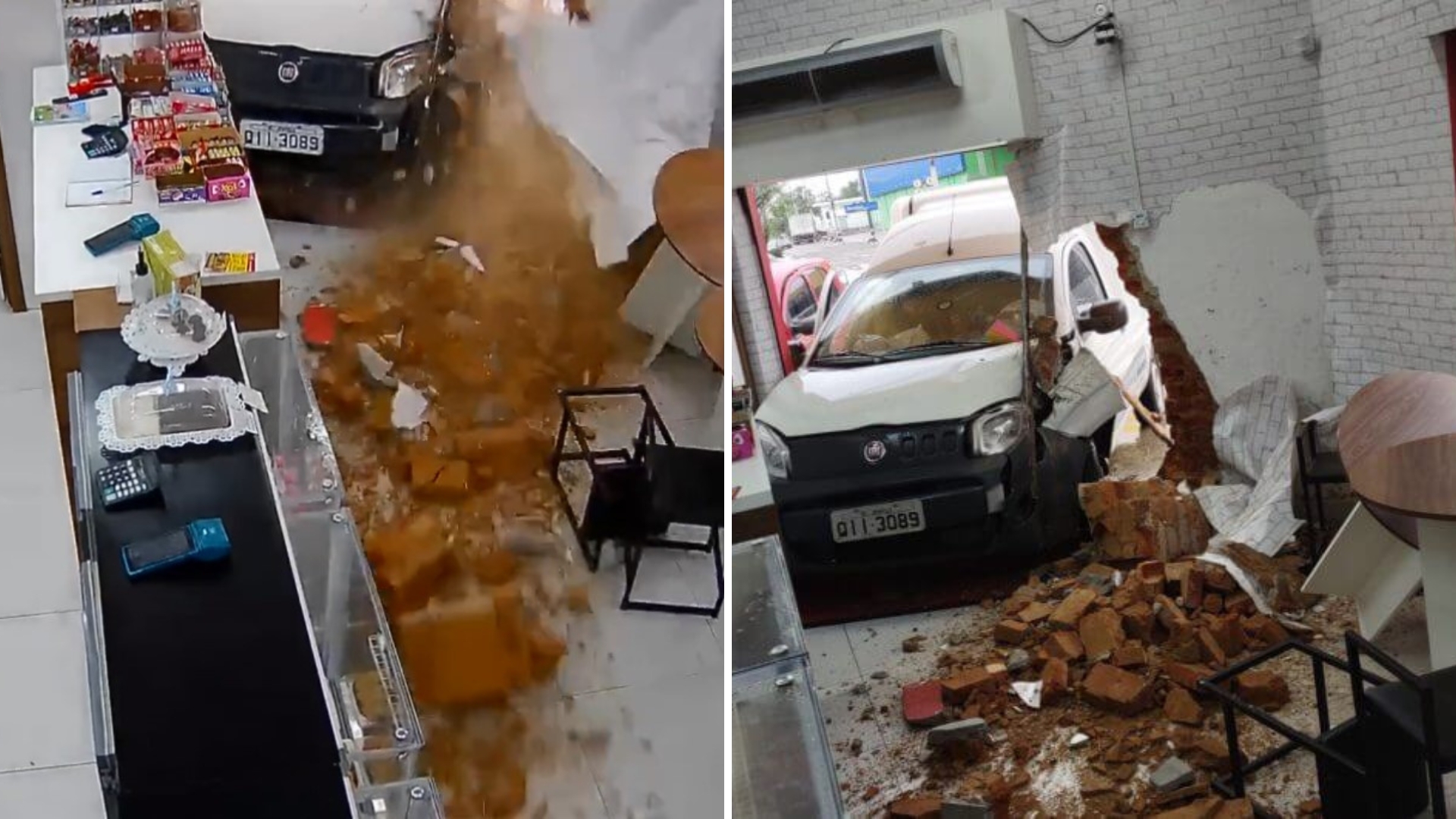 Vídeo impressionante mostra carro desgovernado derrubando parede de lanchonete: “Danos materiais”