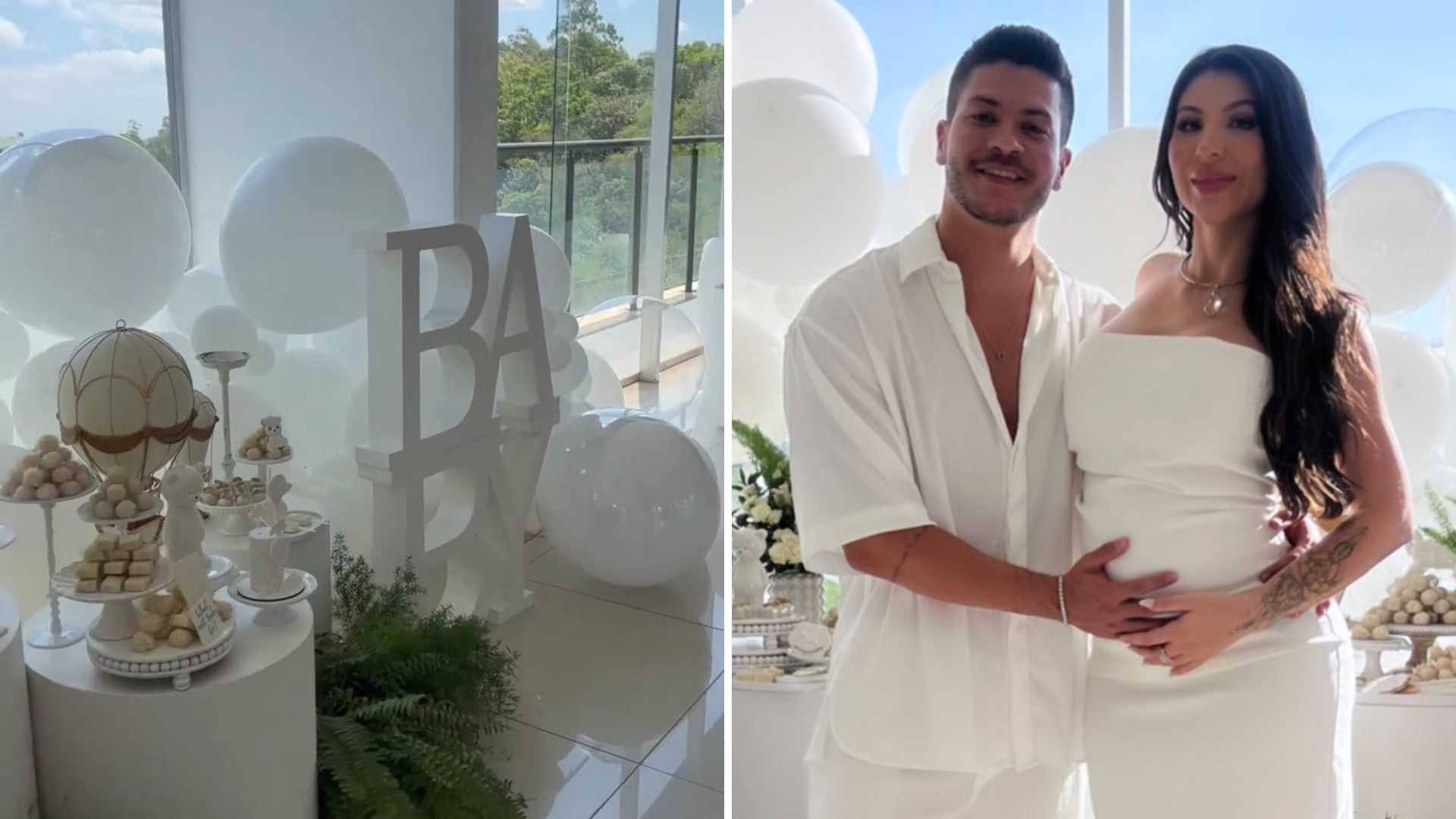 ‘Chá Revelação’ do bebê de Arthur Aguiar e Jheny Santucci tem decoração de balões