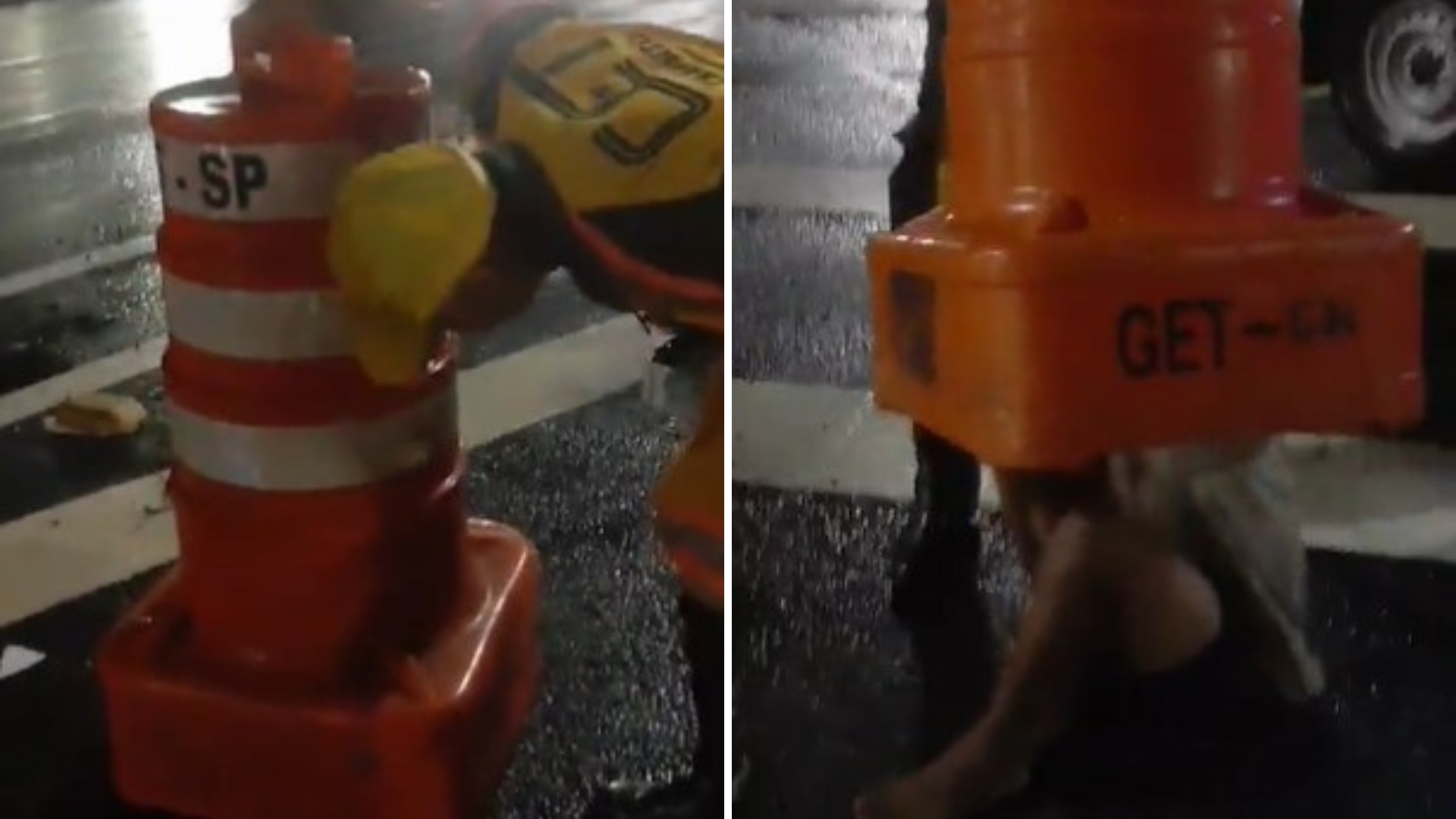 Homem preso dentro de cone de trânsito é resgatado por agente: “Tantas perguntas”