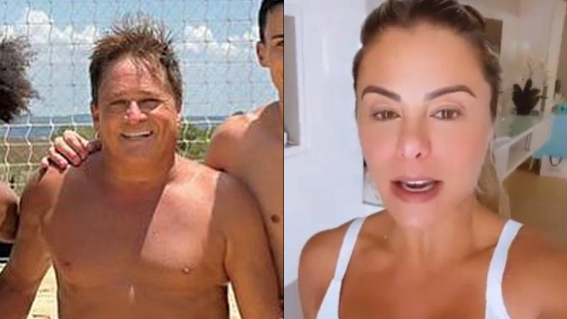 Leonardo surge só de sunga e Poliana Rocha aponta detalhe: “Tá fininho…”