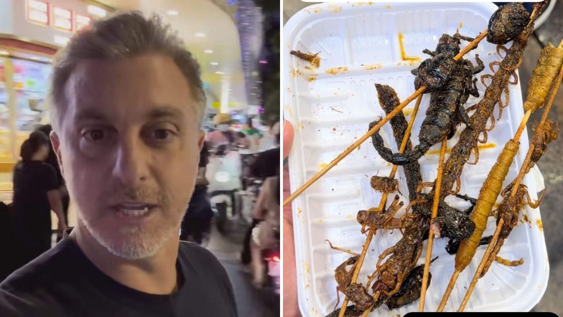 Luciano Huck encara menu exótico na China: “Cobra, barata e escorpião”