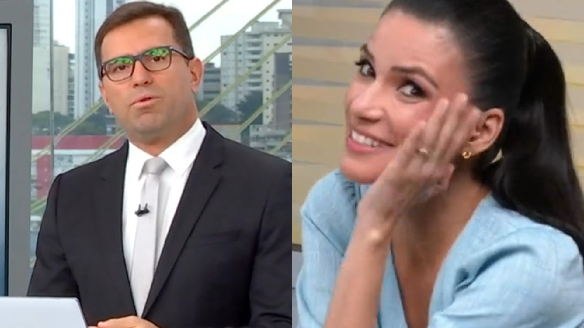 Rodrigo Bocardi cria saia justa para colega casada ao vivo: “Ah, se pega!”