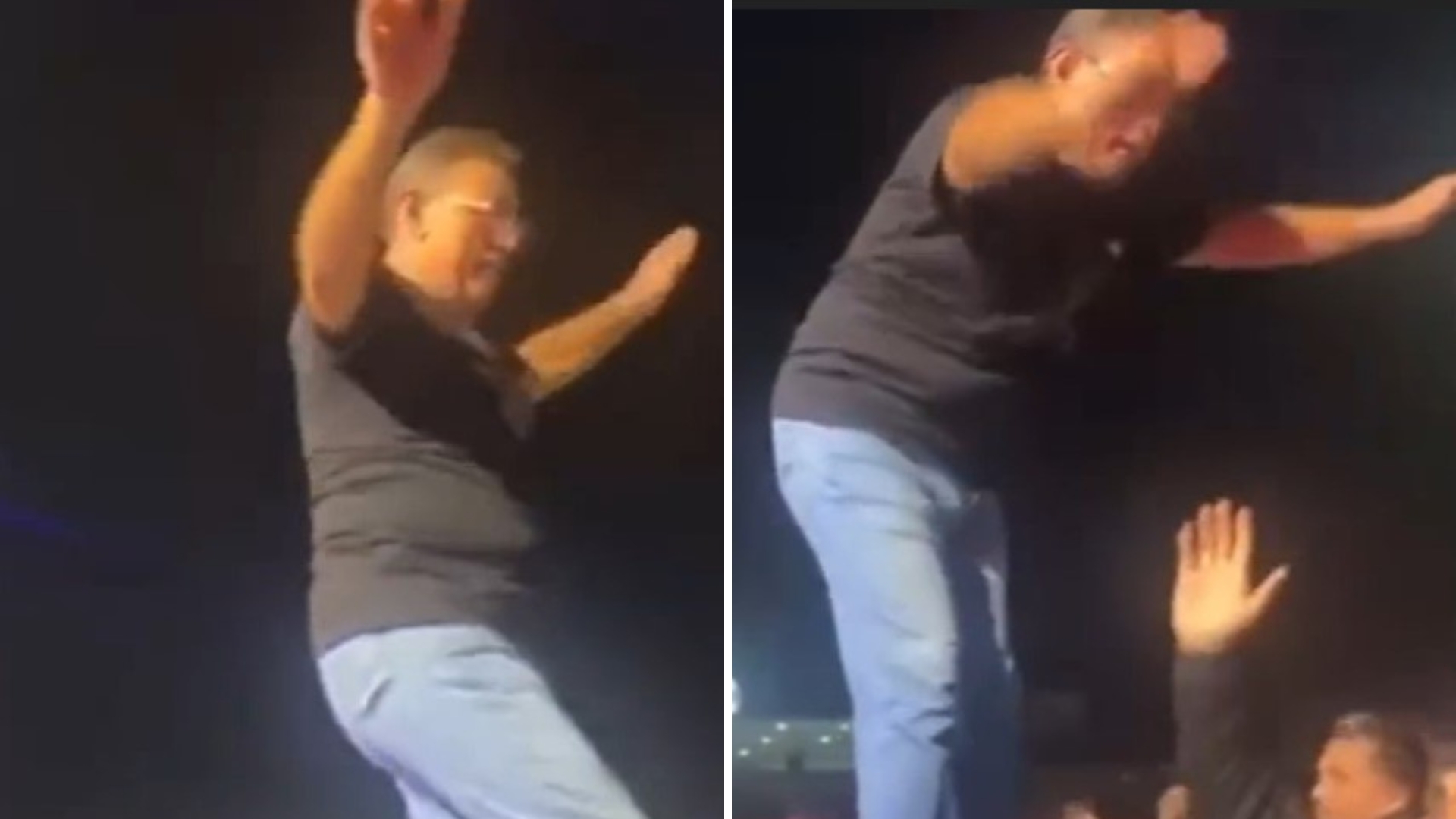 Deu errado! Prefeito pula na plateia em festa e se estatela no chão