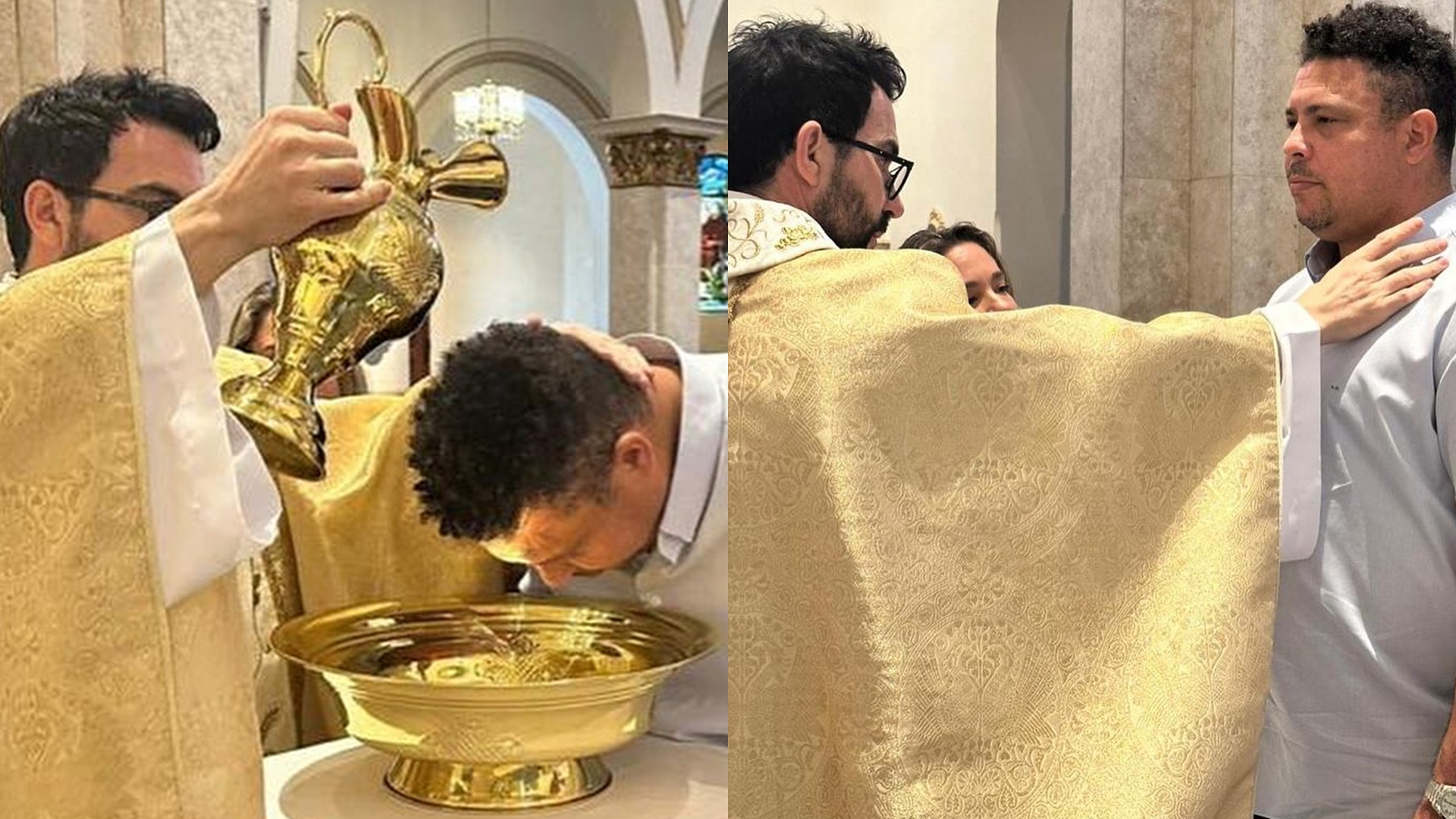 Ronaldo Fenômeno é batizado por Padre Fábio de Melo e comemora: “Caminho do bem”