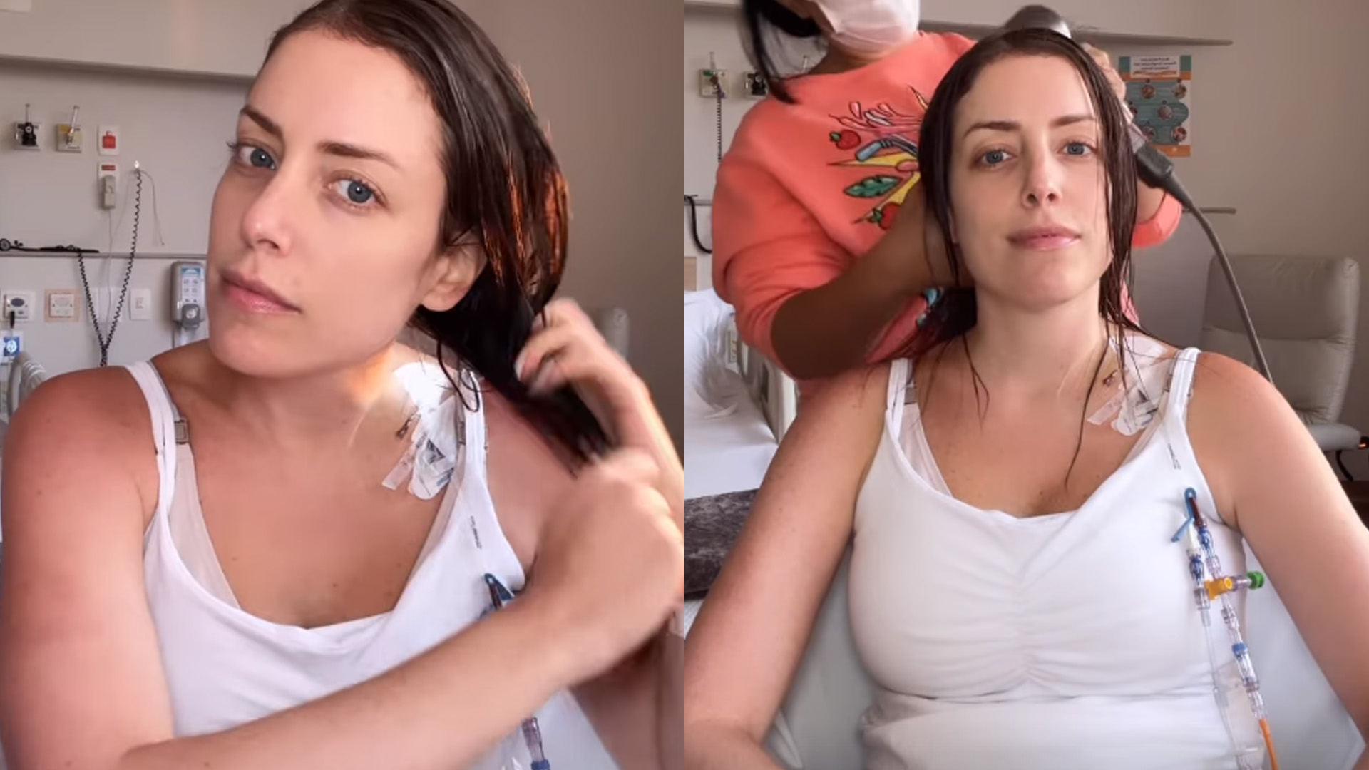 Internada, Fabiana Justus cuida dos cabelos, que caem durante quimioterapia