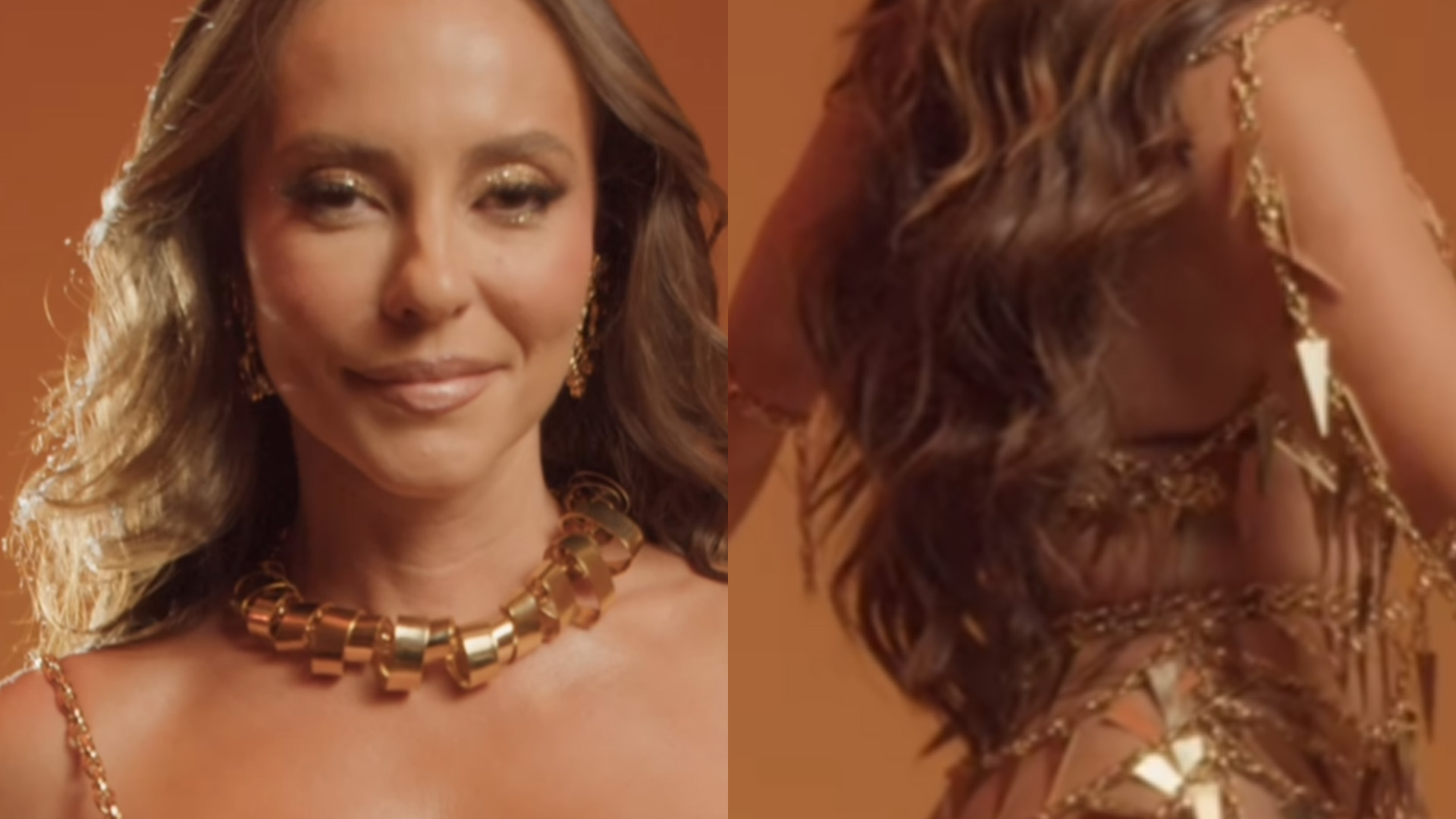 Sem roupa íntima, Paolla Oliveira ensaia para Carnaval com look metálico
