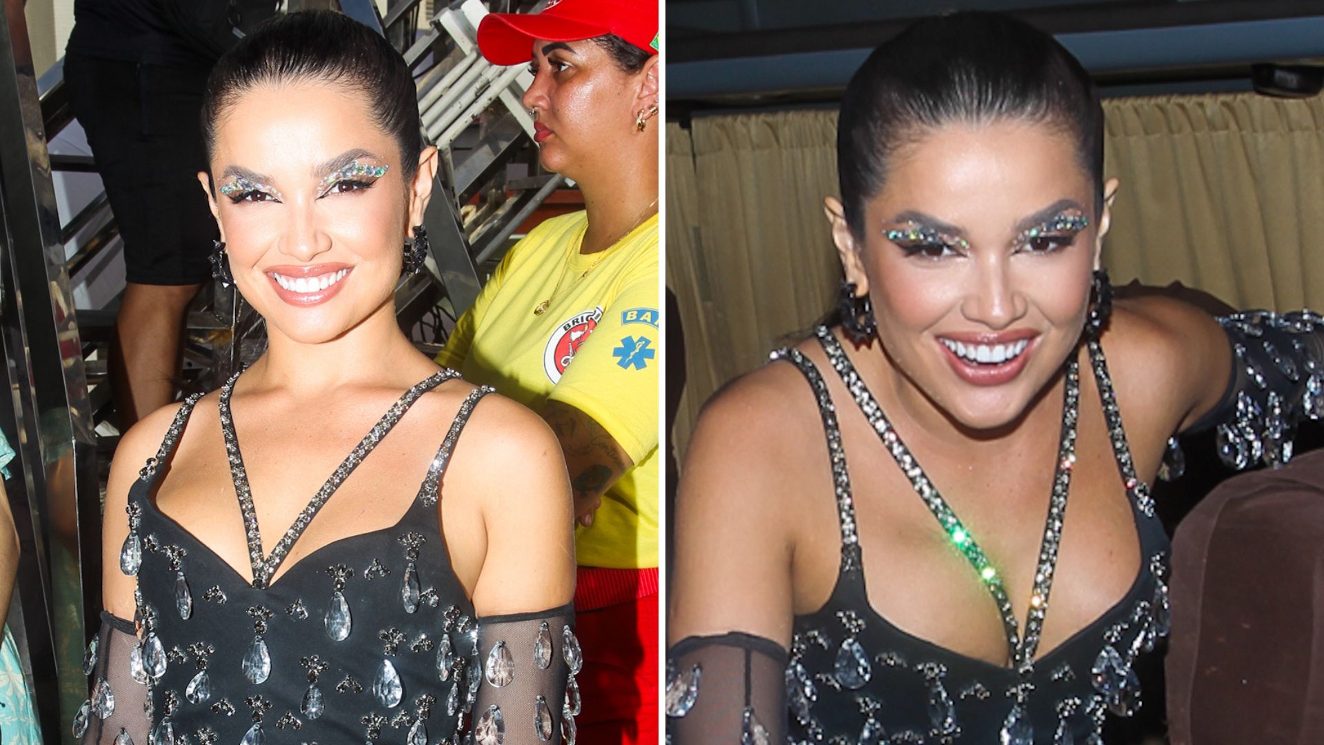 Juliette aperta decote em vestido cheio de pedrarias para trio de Ivete Sangalo