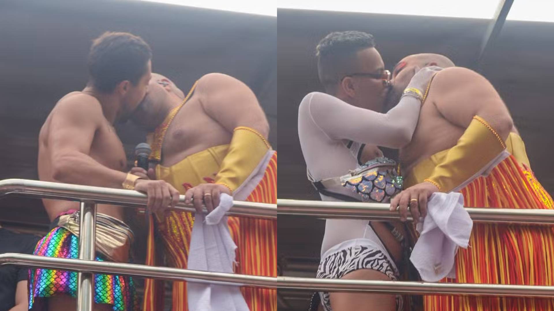 Casado, Tiago Abravanel beija foliões durante Carnaval: “Meu marido apoia”
