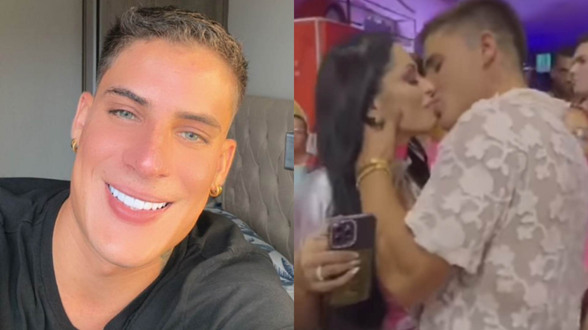 Ex-Neydrasto, Tiago Ramos troca beijos com ex gostosona de Neymar