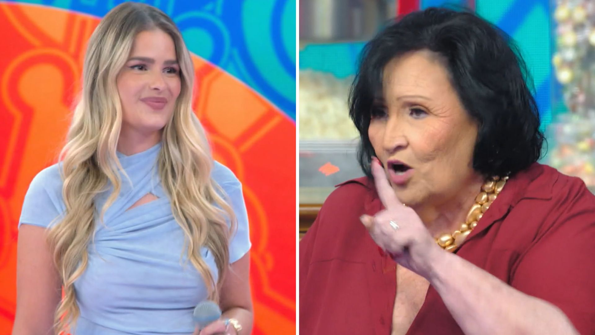 Dona Déa dá sermão em Yasmin Brunet no ‘Domingão’: “Errou com Davi”