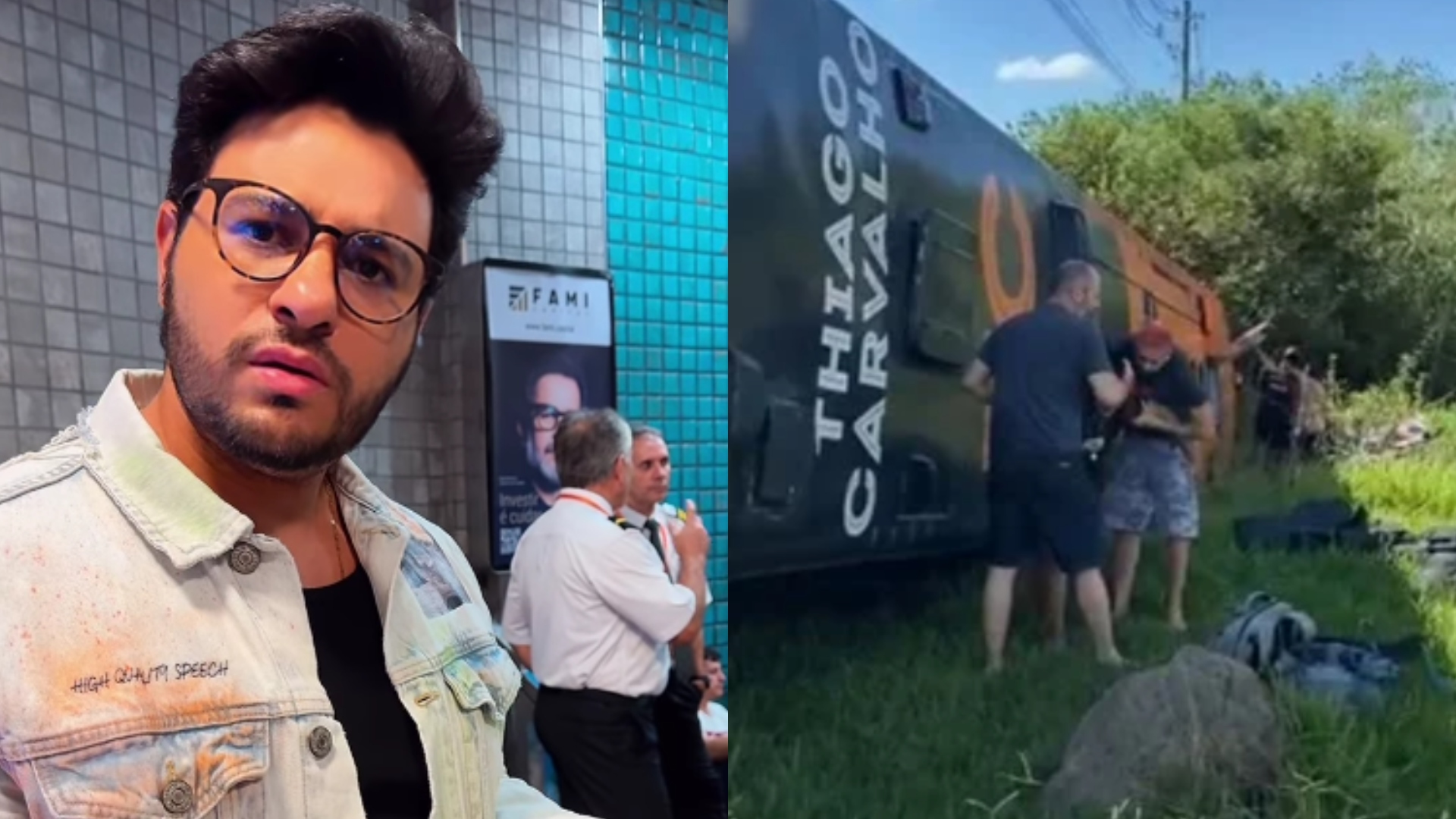 Ônibus do cantor Thiago Carvalho capota em acidente; saiba seu estado de saúde
