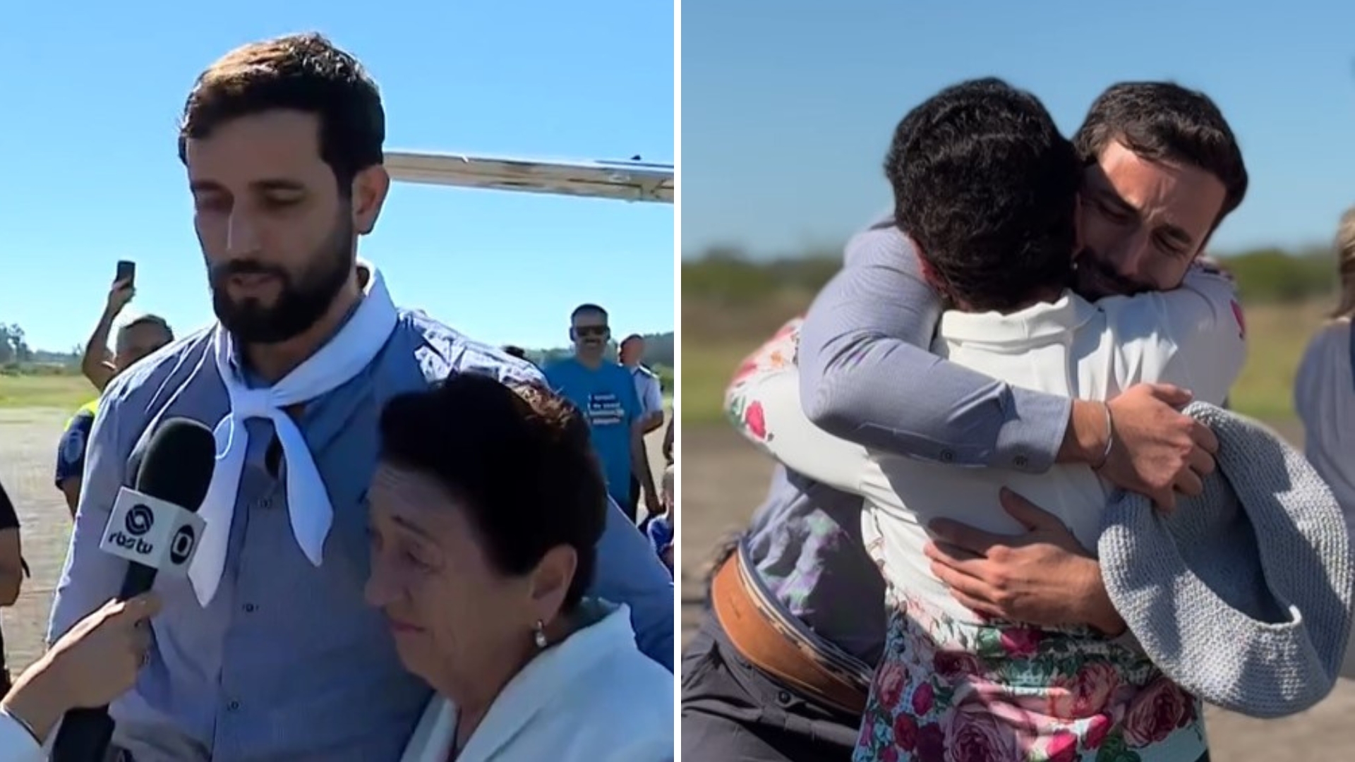 Matteus desembarca em Alegrete, é ovacionado e tem reencontro emocionante com a avó