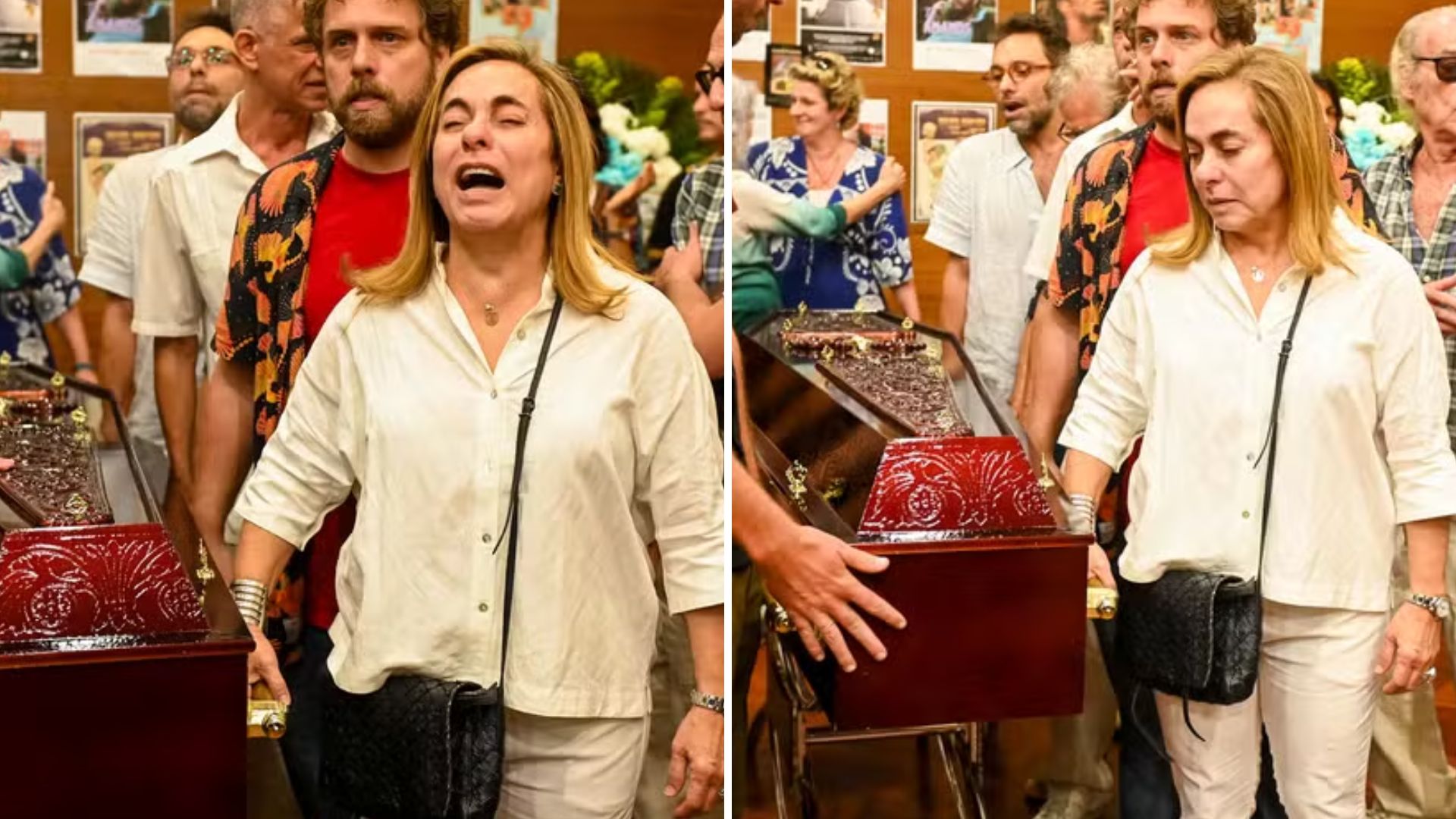 Aos prantos, Cissa Guimarães ajuda a carregar caixão do ex-marido Paulo César