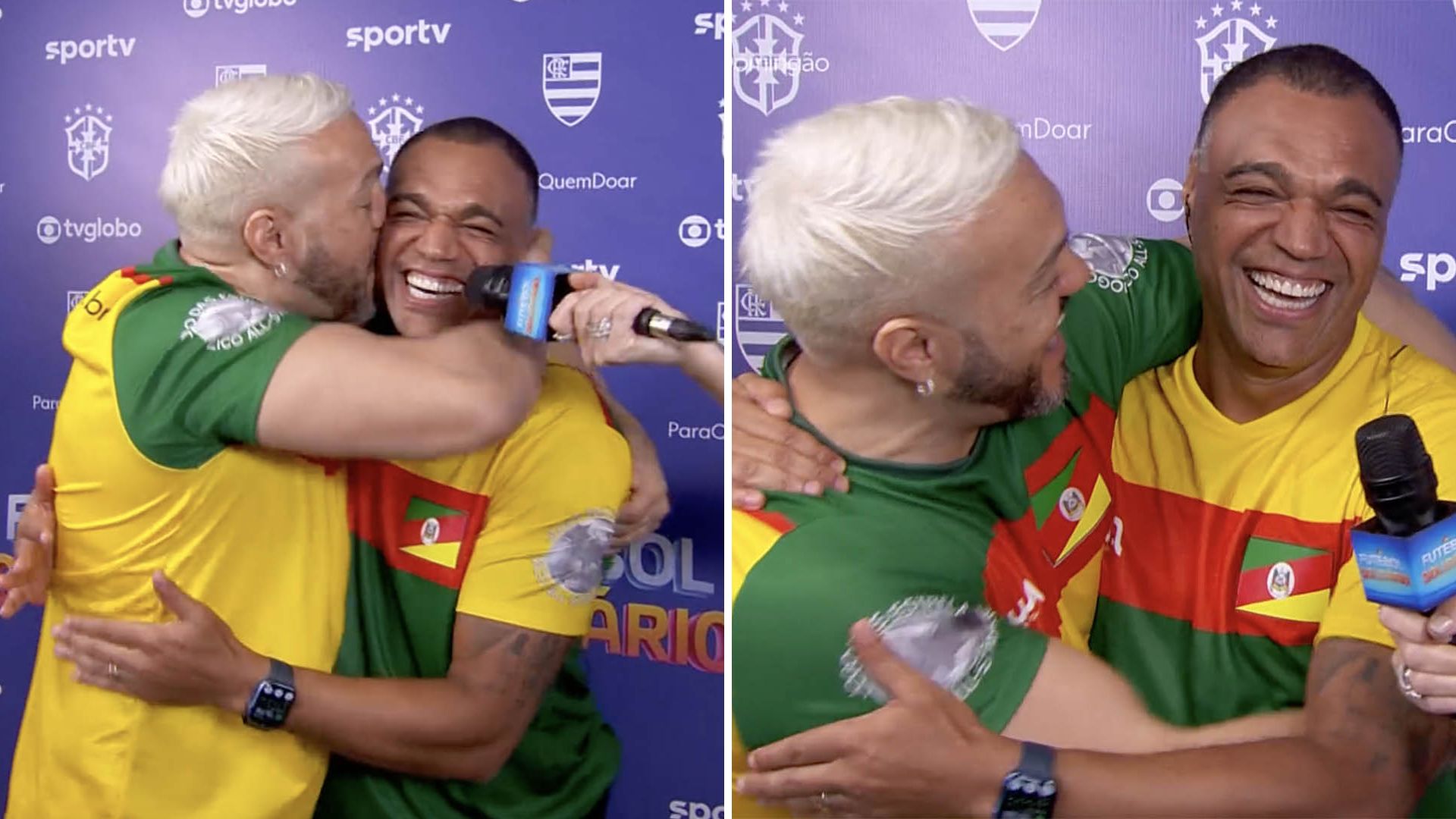 Belo e Denilson erguem bandeira da paz no Futebol Solidário da Globo: “Te amo”