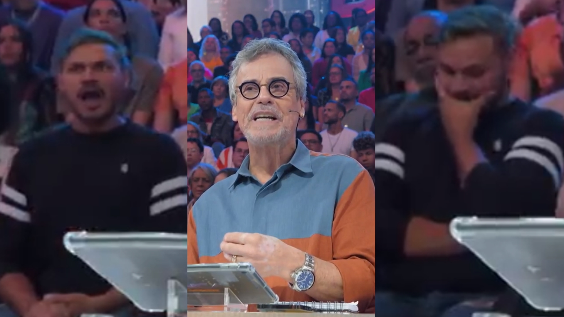 Carlinhos de Jesus revolta homem da plateia do Domingão e câmera flagra reação
